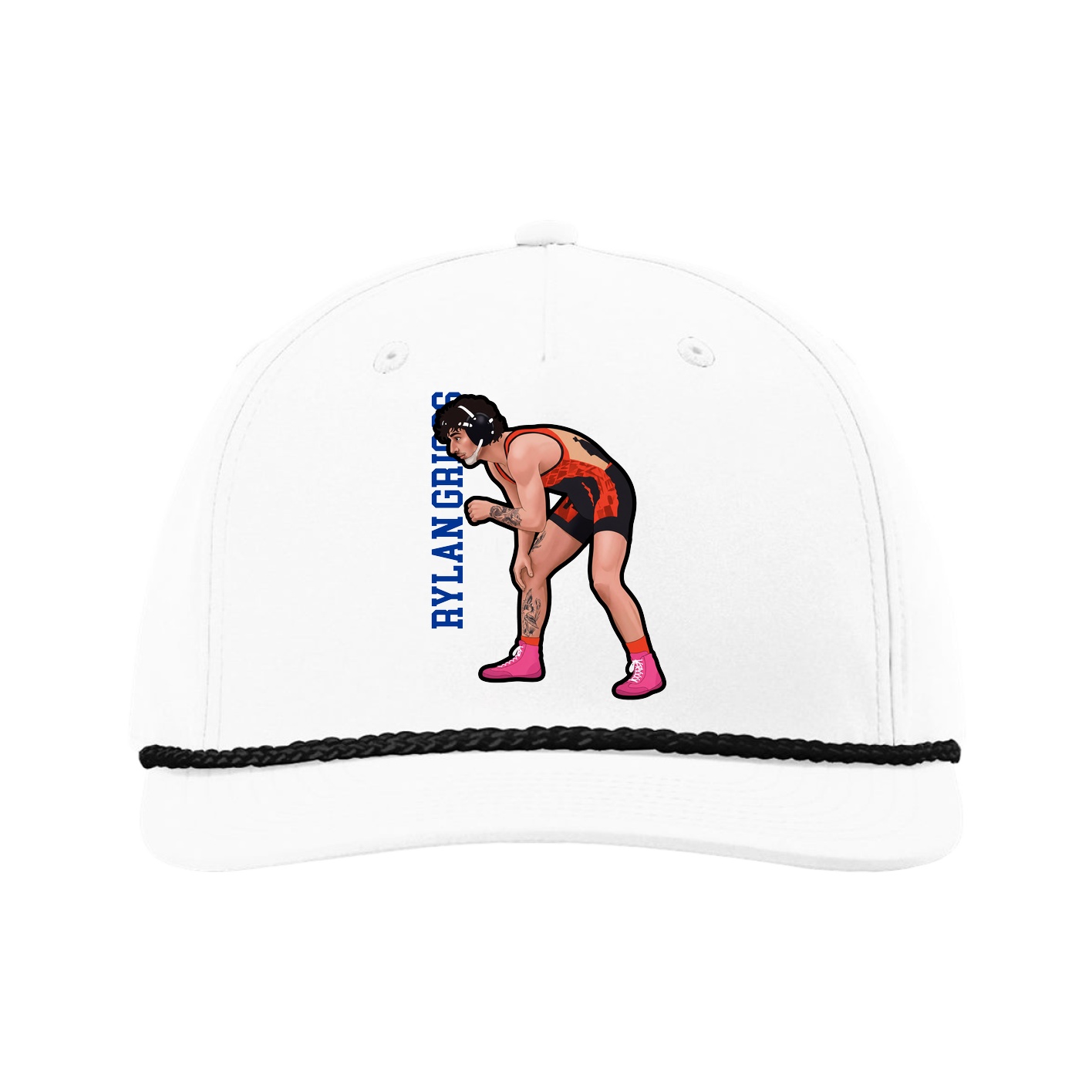 Five-Panel Classic Rope Cap — Name Vertical in White
