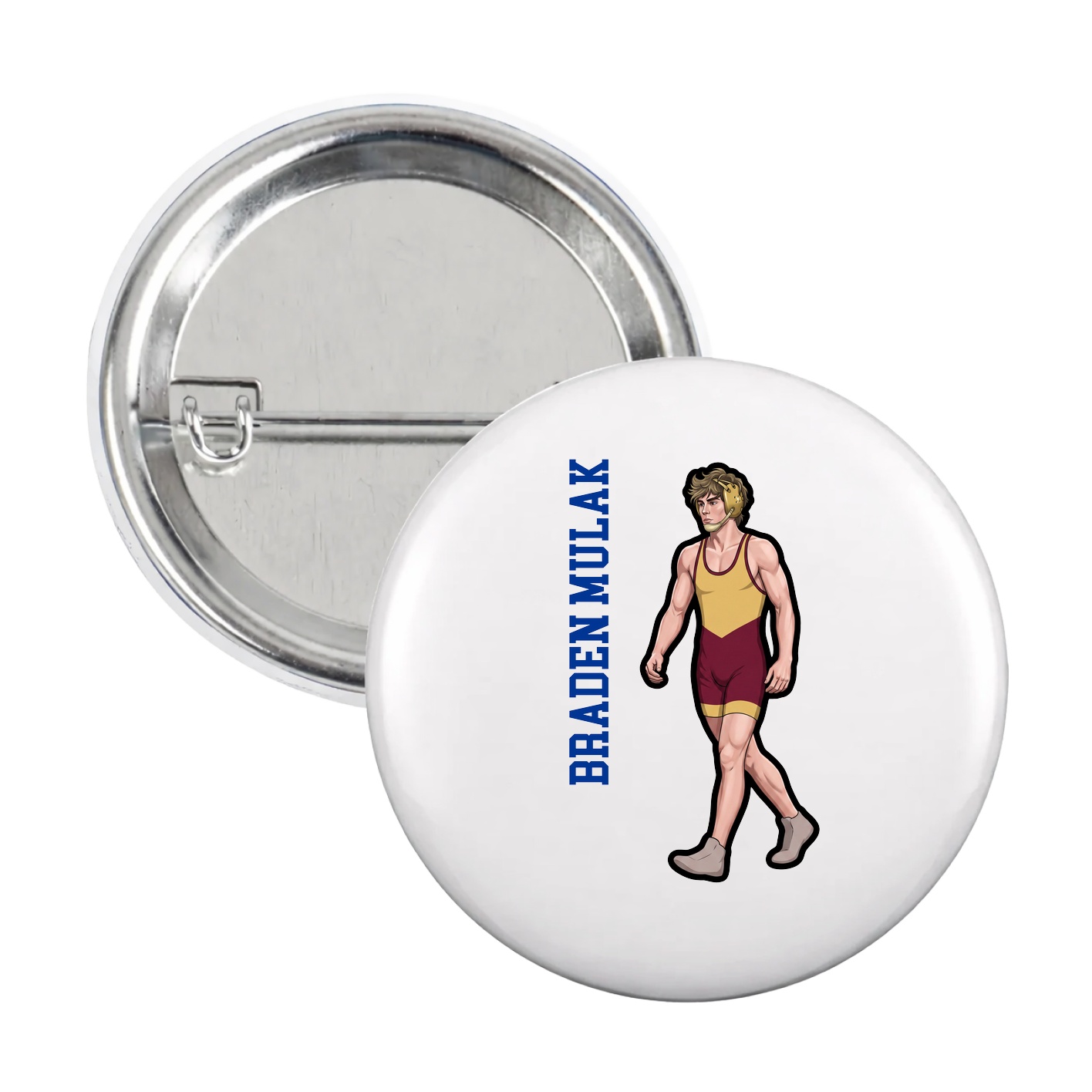 Game Day Button — Name Vertical in White