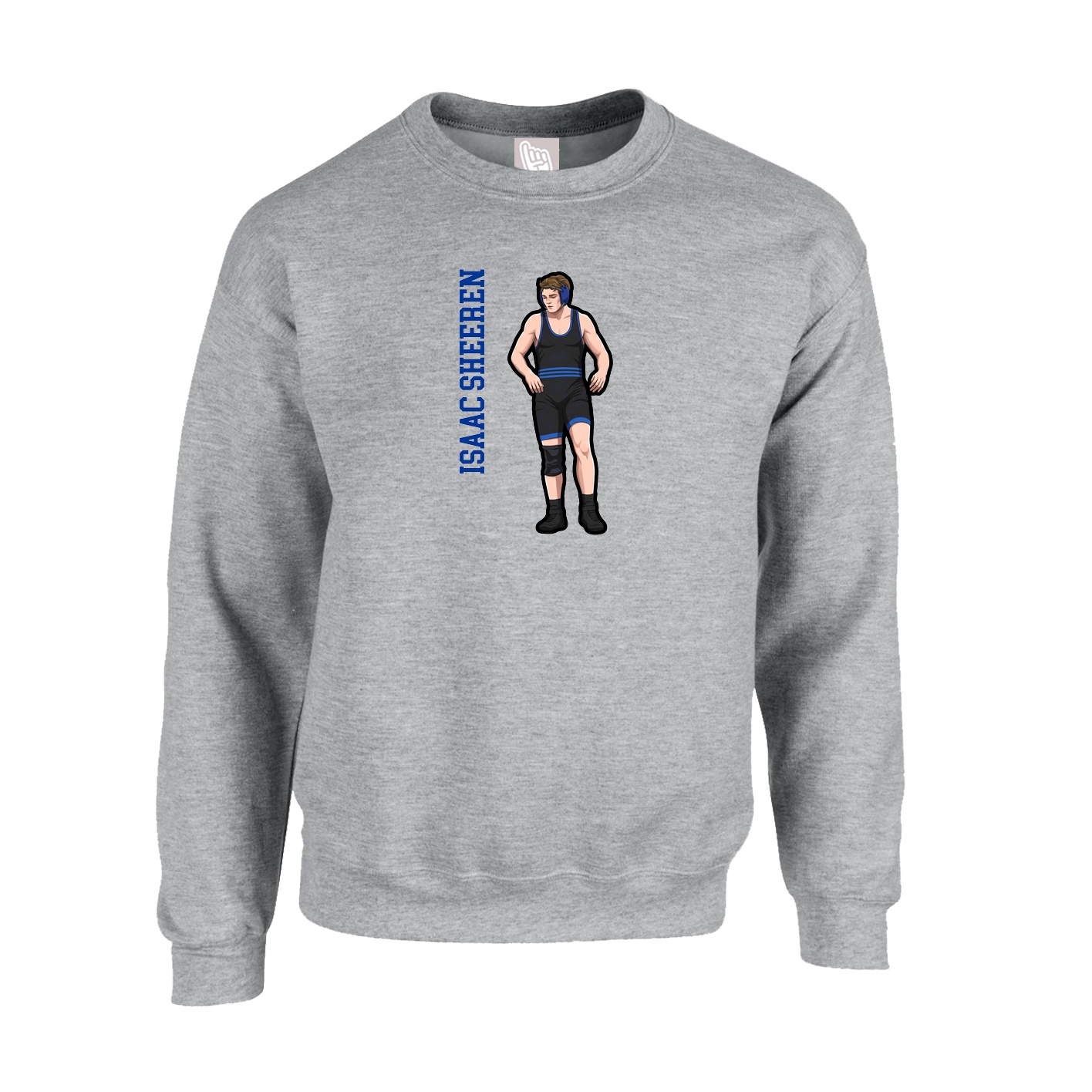 Fleece Crew — Name Vertical in Grey
