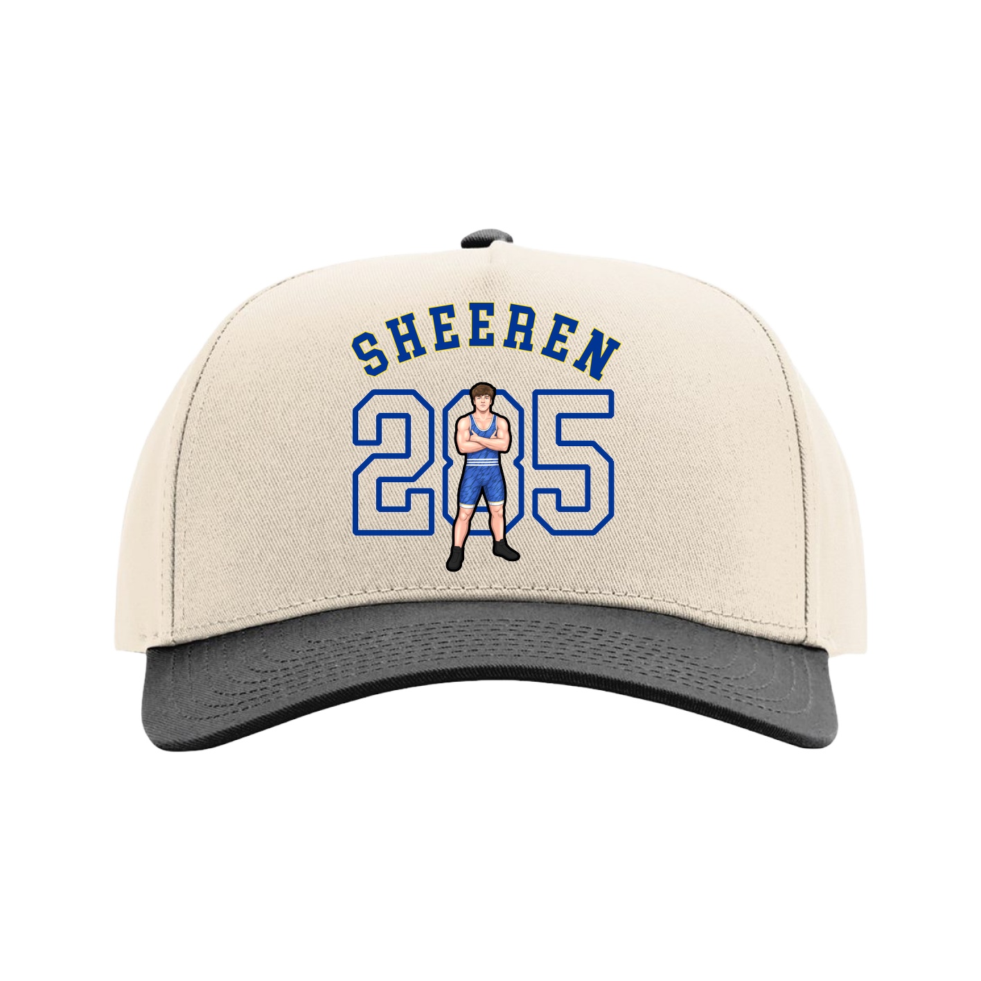 Full Fabric Five-Panel Champ Cap — Shirsey Arch in Cream/Black
