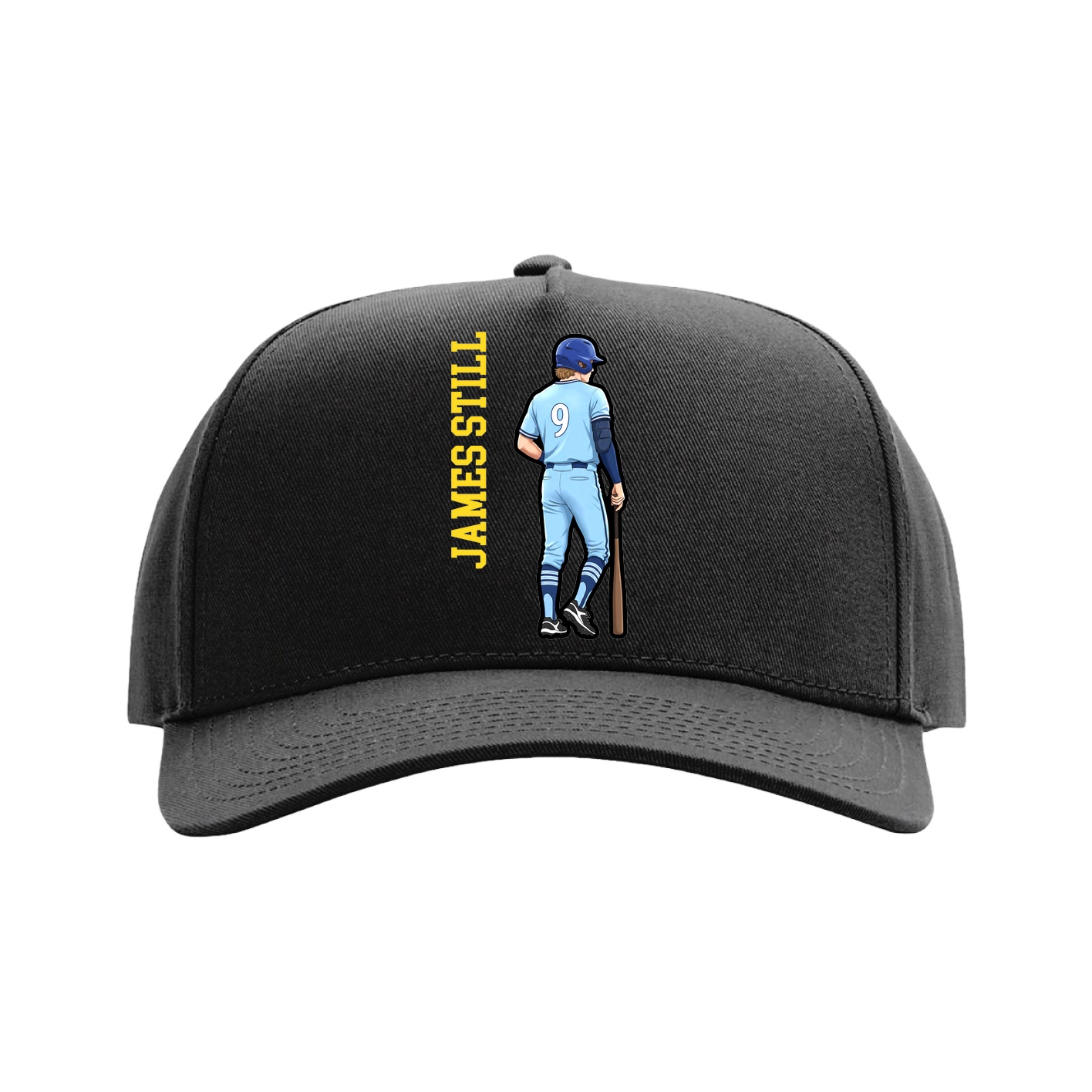Full Fabric Five-Panel Champ Cap — Name Vertical in Black