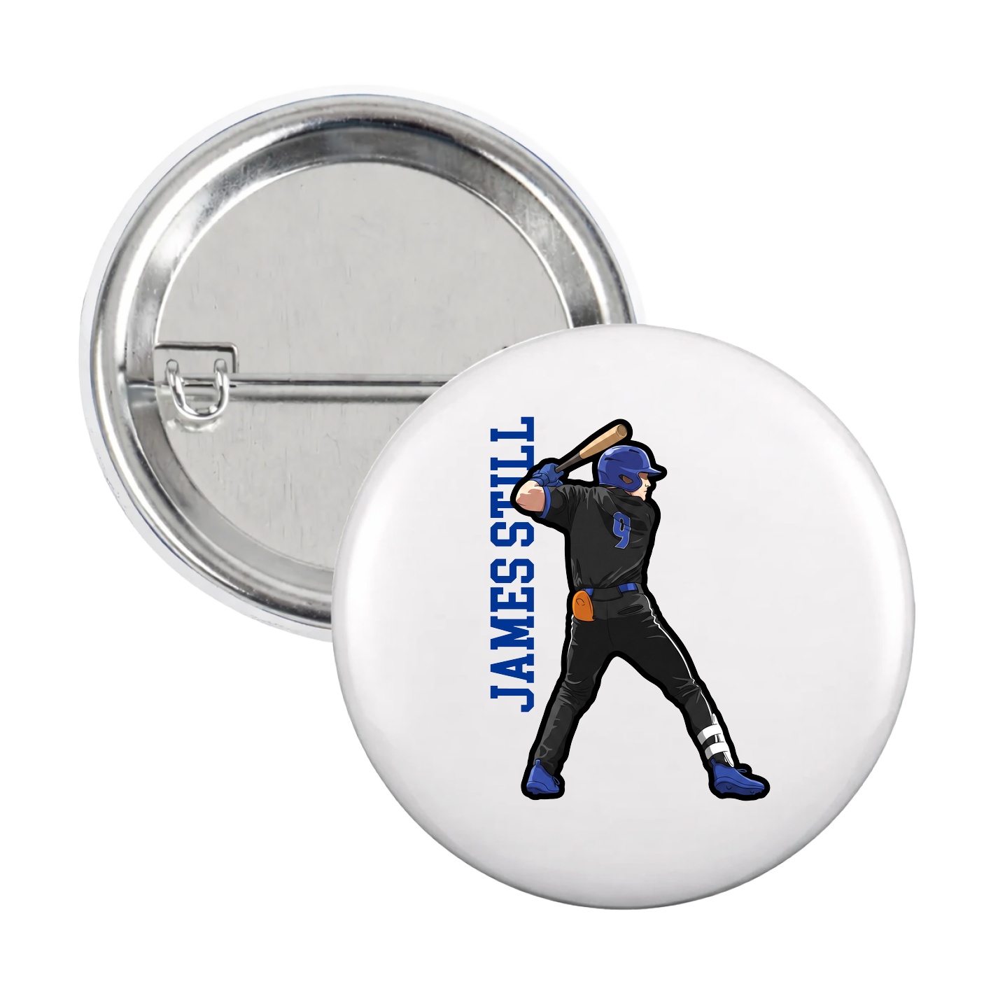 Game Day Button — Name Vertical in White