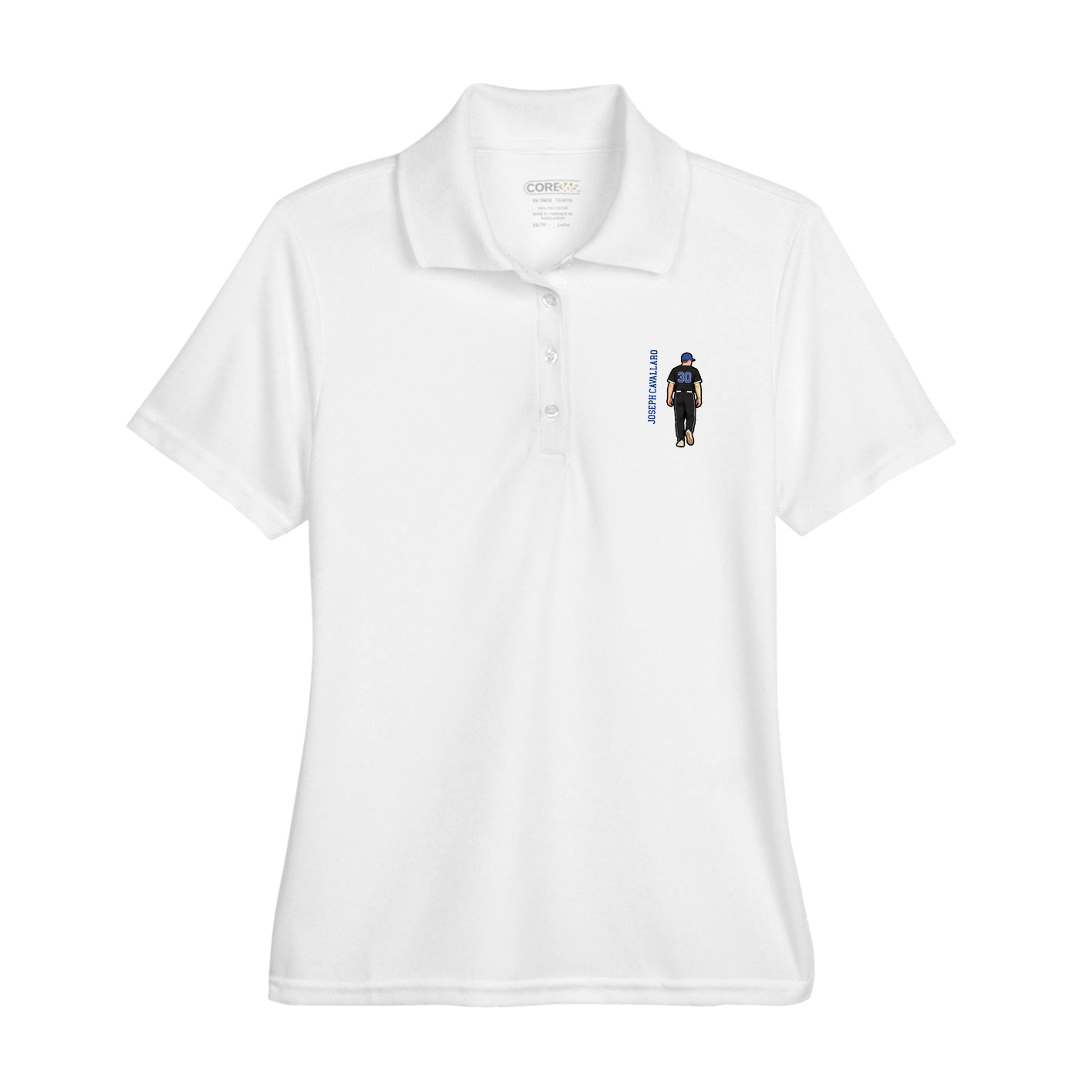 Womens Performance Polo — Name Vertical in White