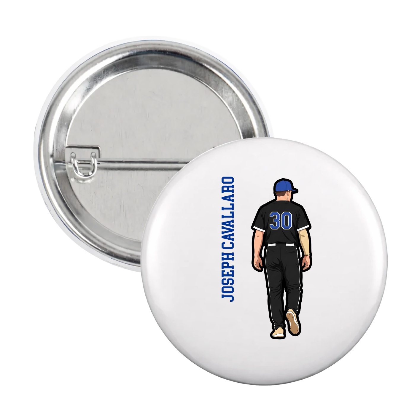 Game Day Button — Name Vertical in White