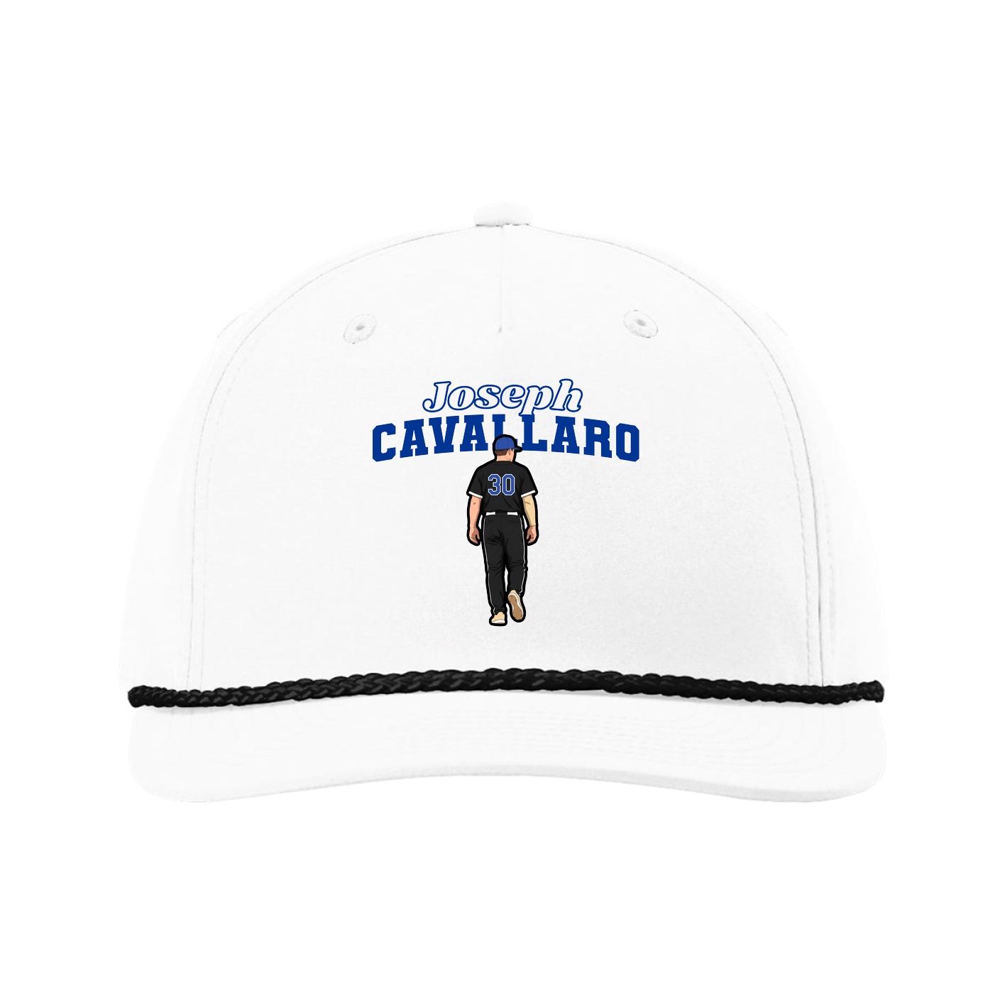 Five-Panel Classic Rope Cap — Name Arch in White