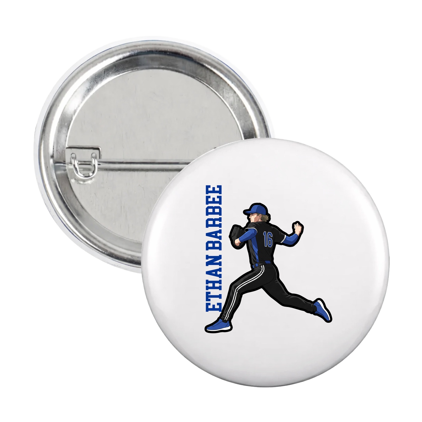 Game Day Button — Name Vertical in White