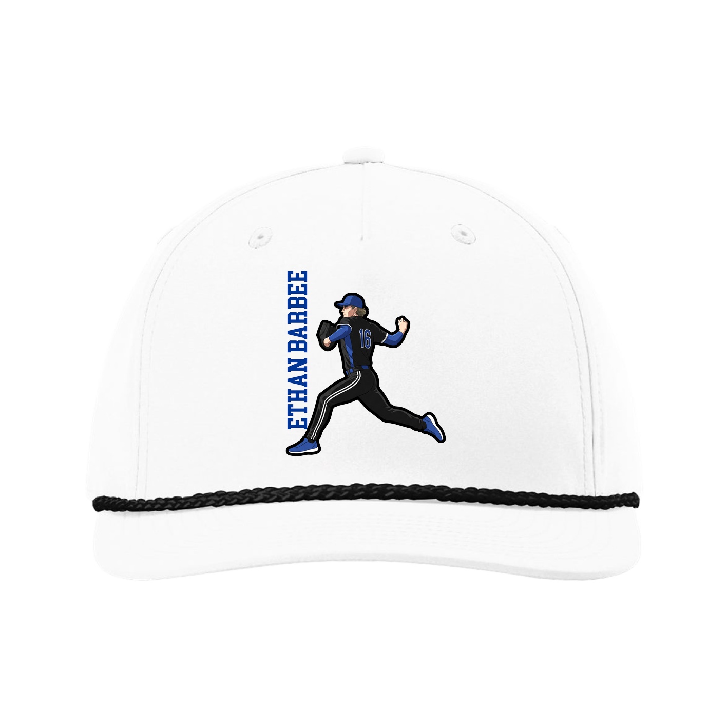 Five-Panel Classic Rope Cap — Name Vertical in White