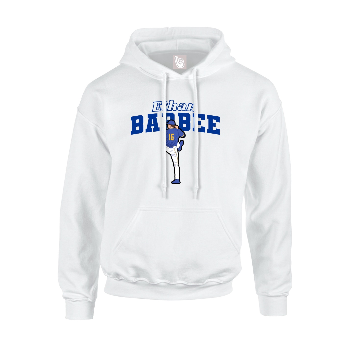 Youth Hoodie — Name Arch in White