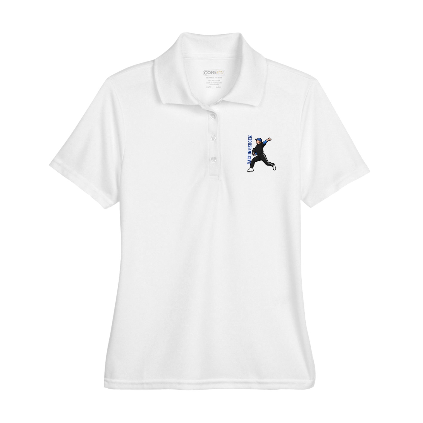 Womens Performance Polo — Name Vertical in White