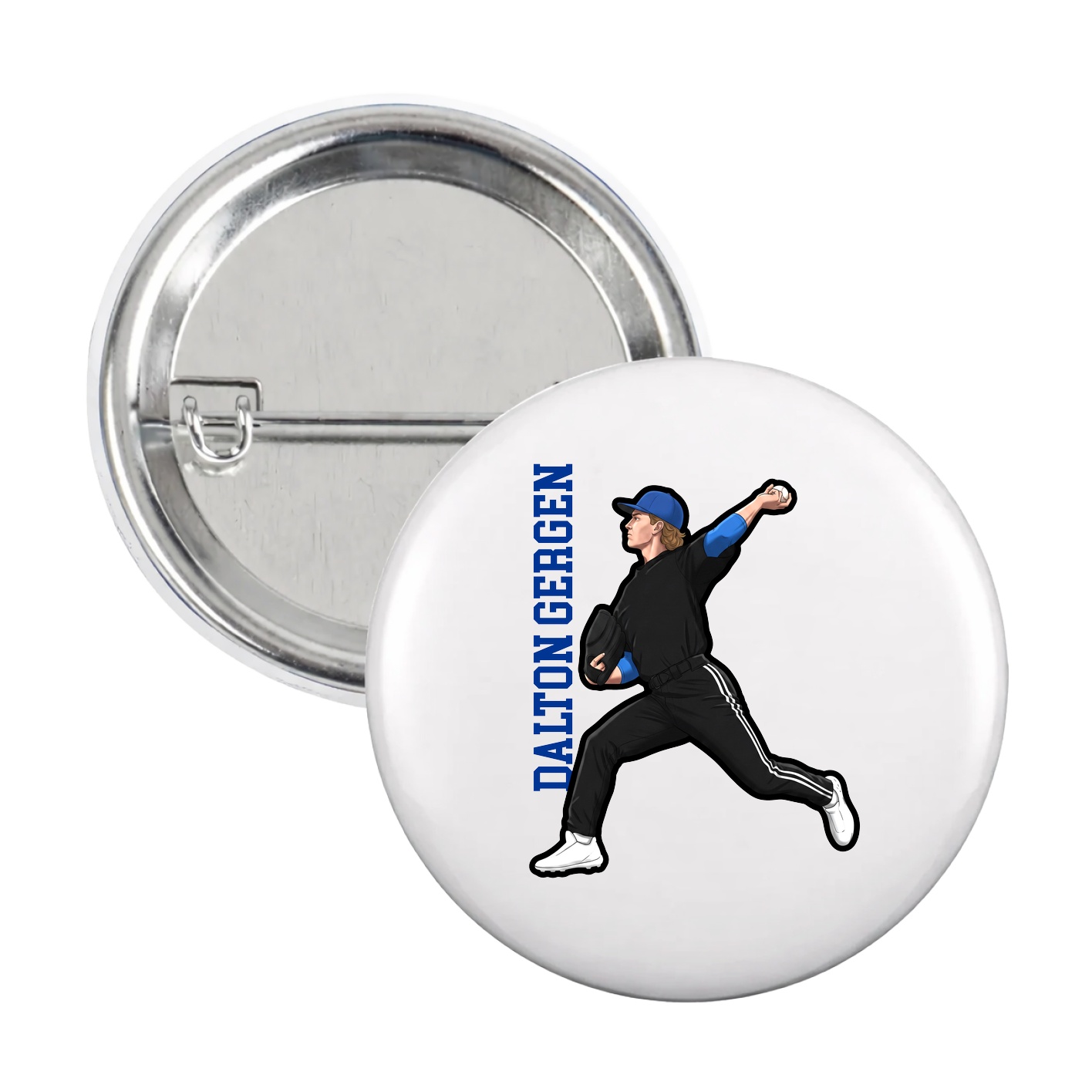 Game Day Button — Name Vertical in White