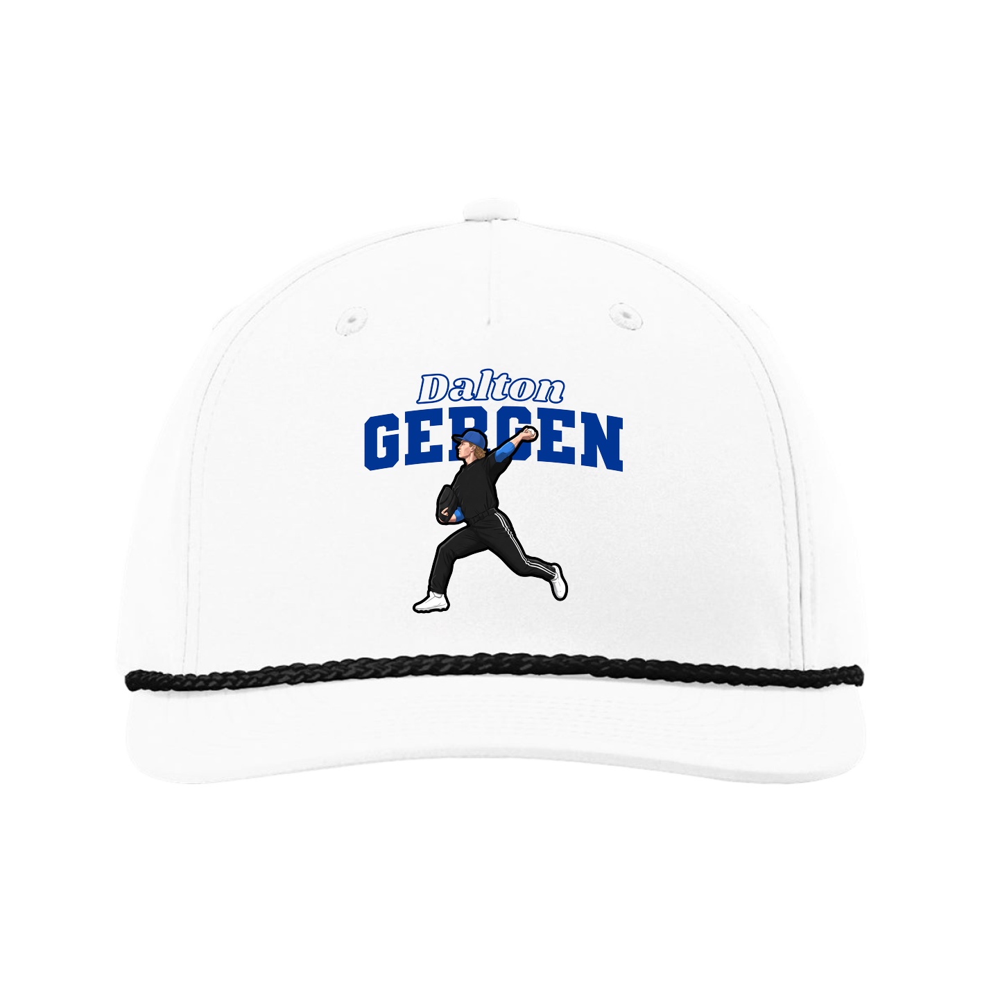 Five-Panel Classic Rope Cap — Name Arch in White