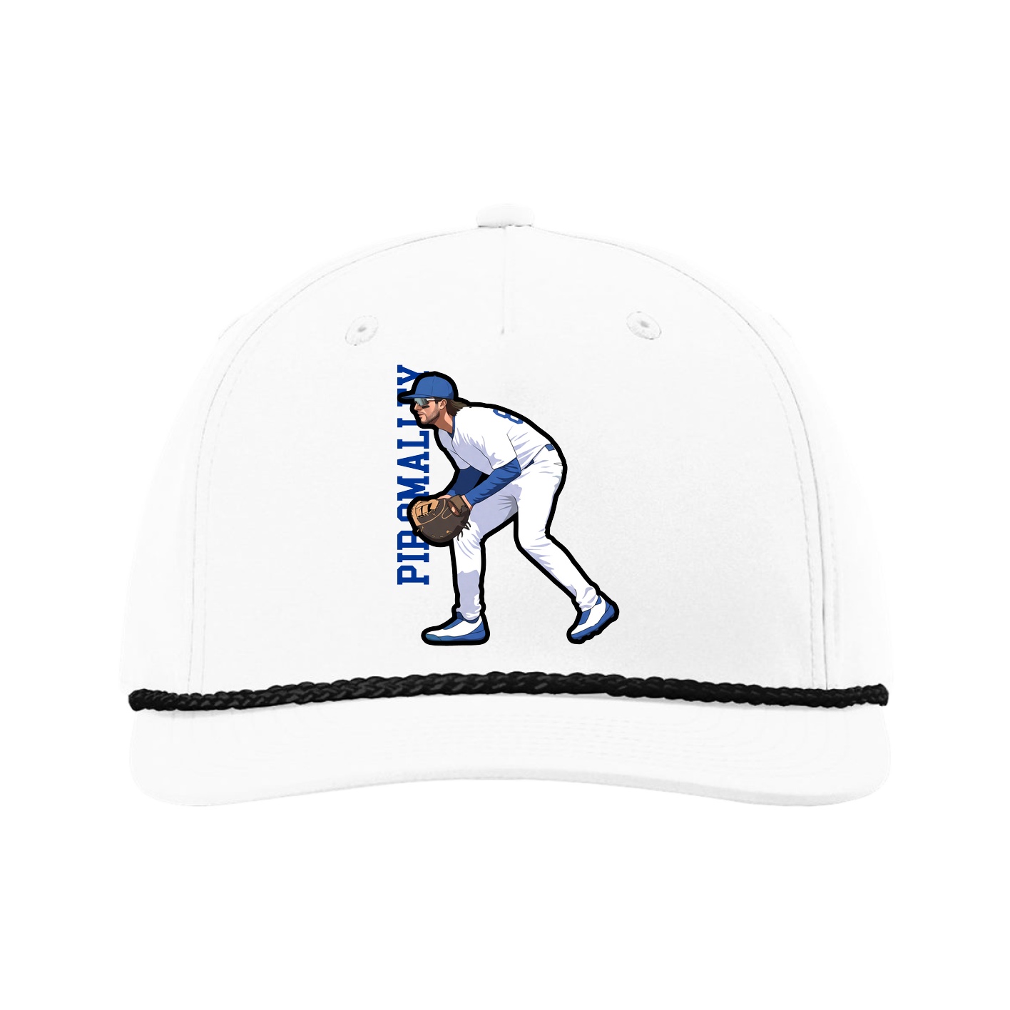 Five-Panel Classic Rope Cap — Name Vertical in White