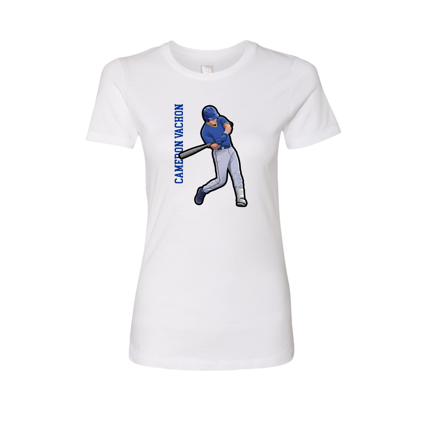 Fitted Women's Tee — Name Vertical in White