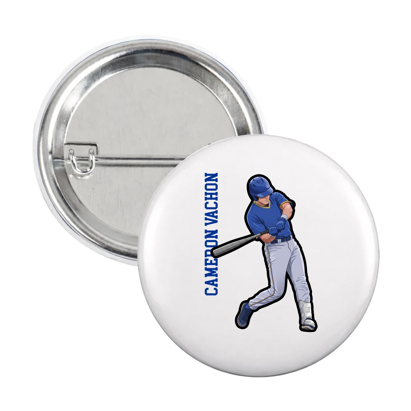 Game Day Button — Name Vertical in White
