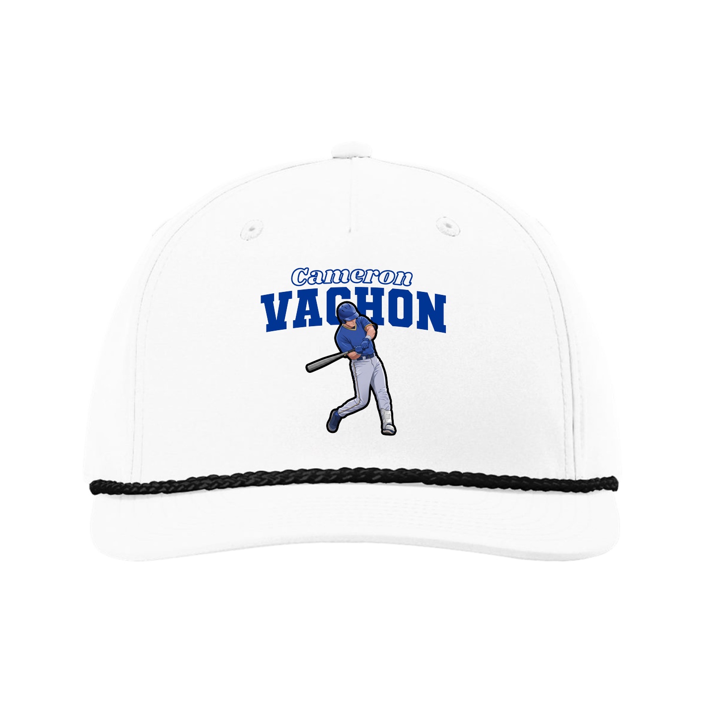 Five-Panel Classic Rope Cap — Name Arch in White