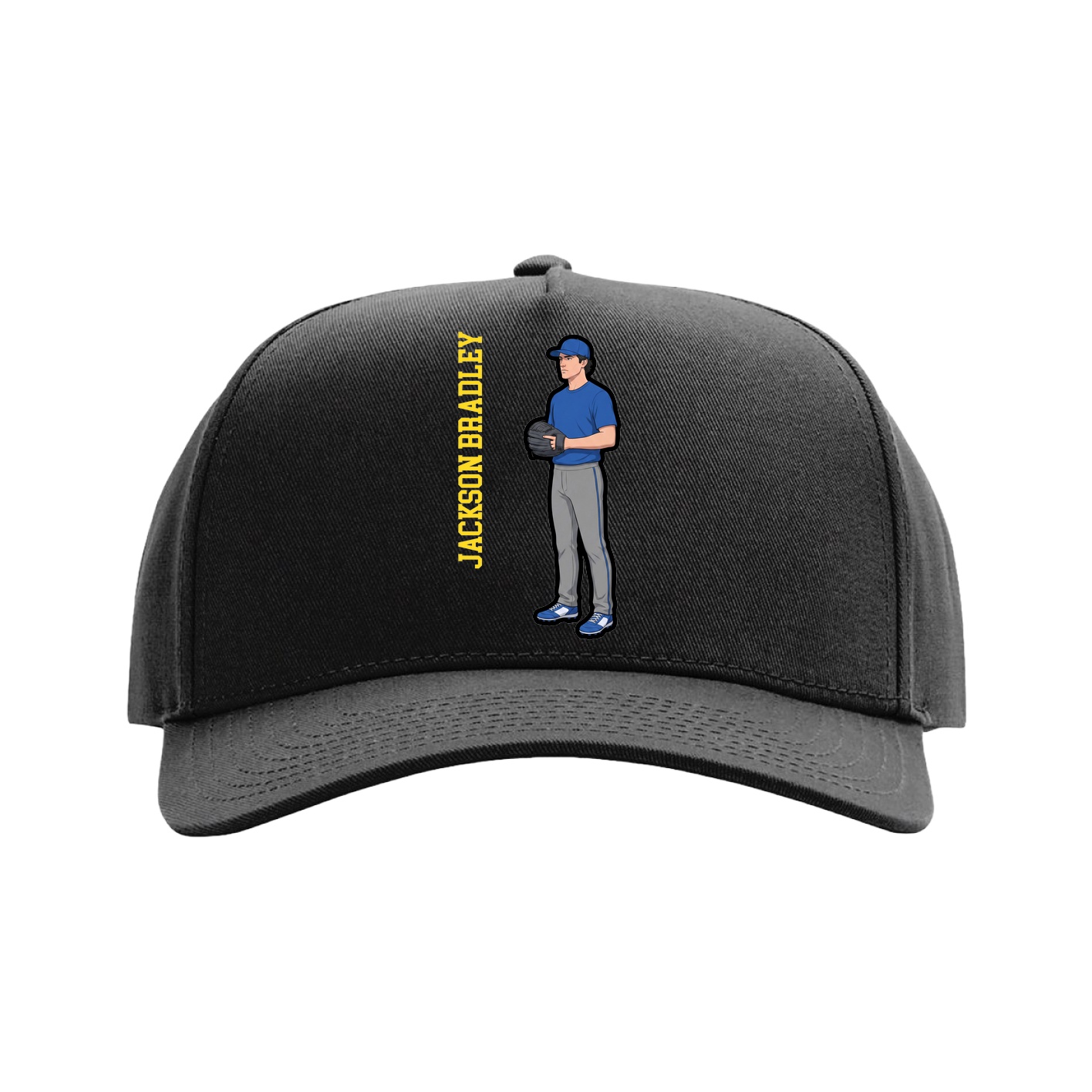 Full Fabric Five-Panel Champ Cap — Name Vertical in Black