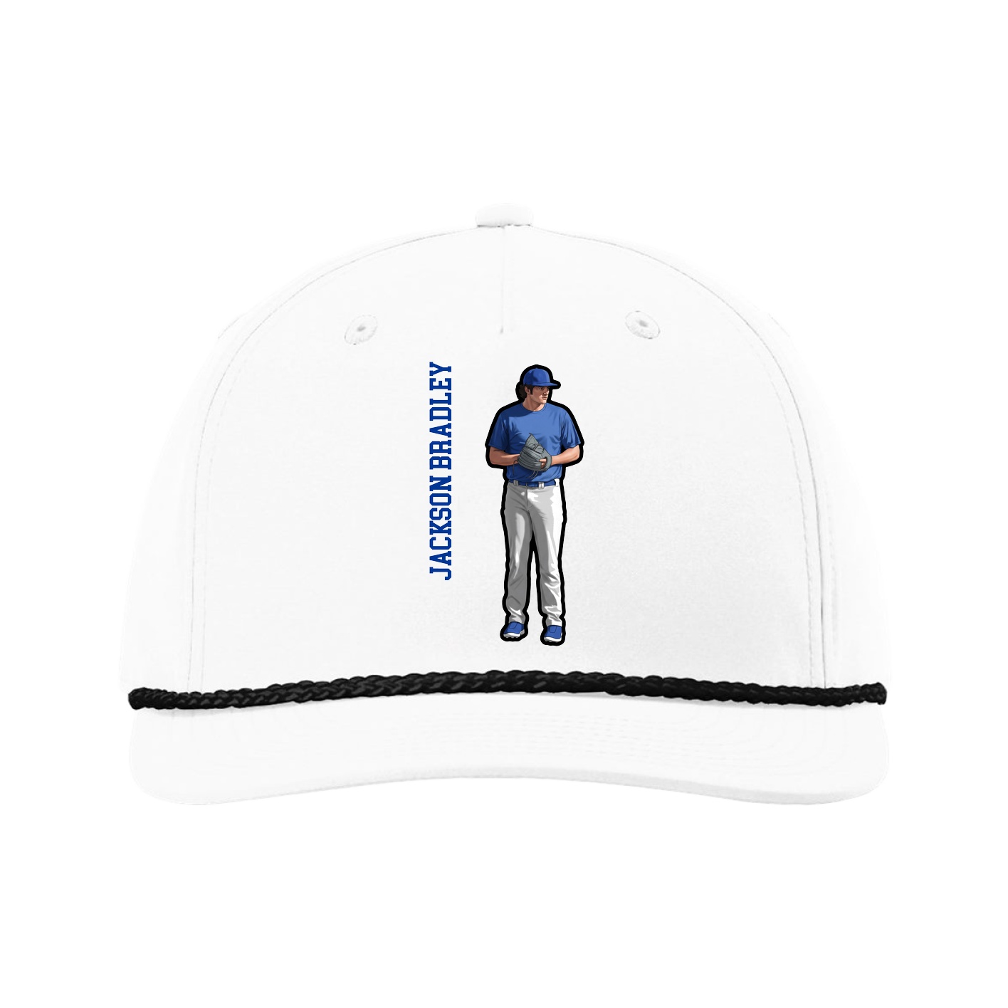 Five-Panel Classic Rope Cap — Name Vertical in White