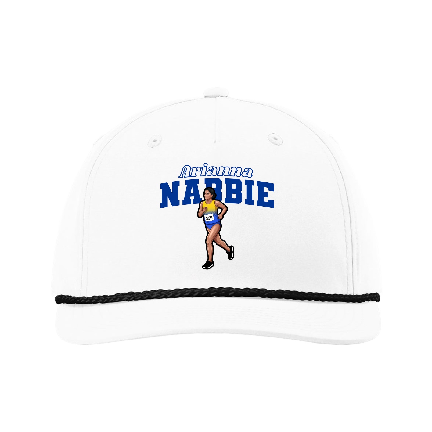 Five-Panel Classic Rope Cap — Name Arch in White