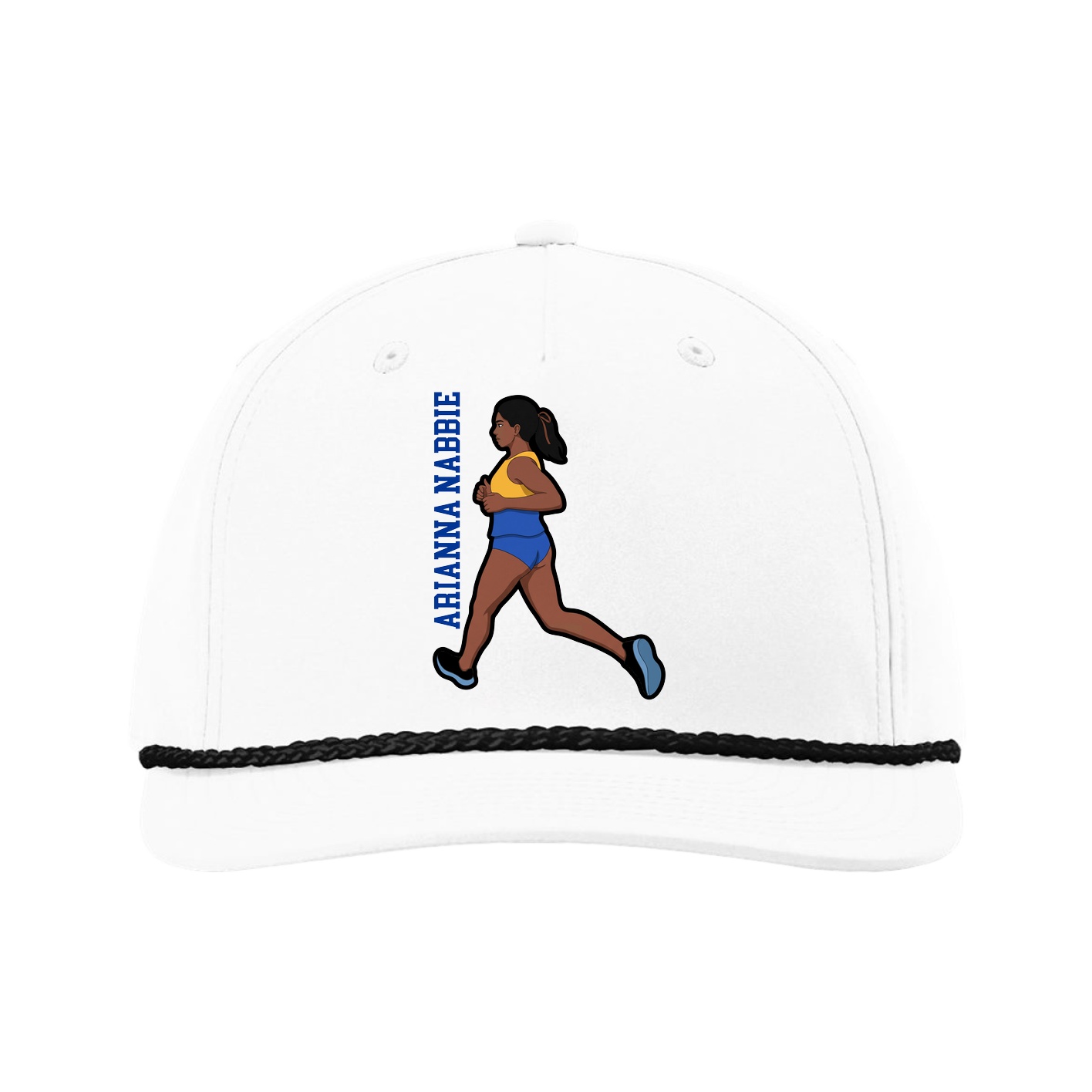 Five-Panel Classic Rope Cap — Name Vertical in White