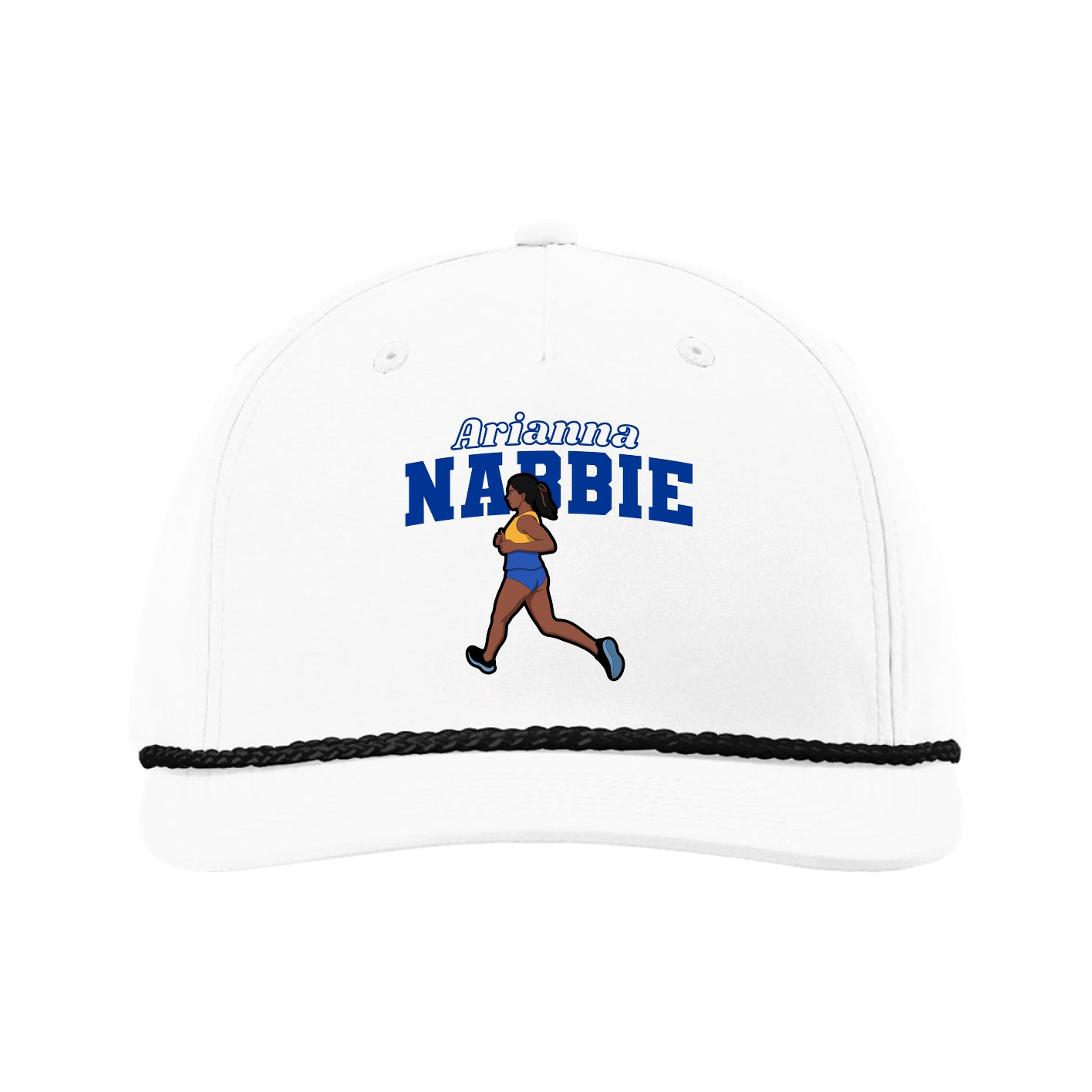 Five-Panel Classic Rope Cap — Name Arch in White