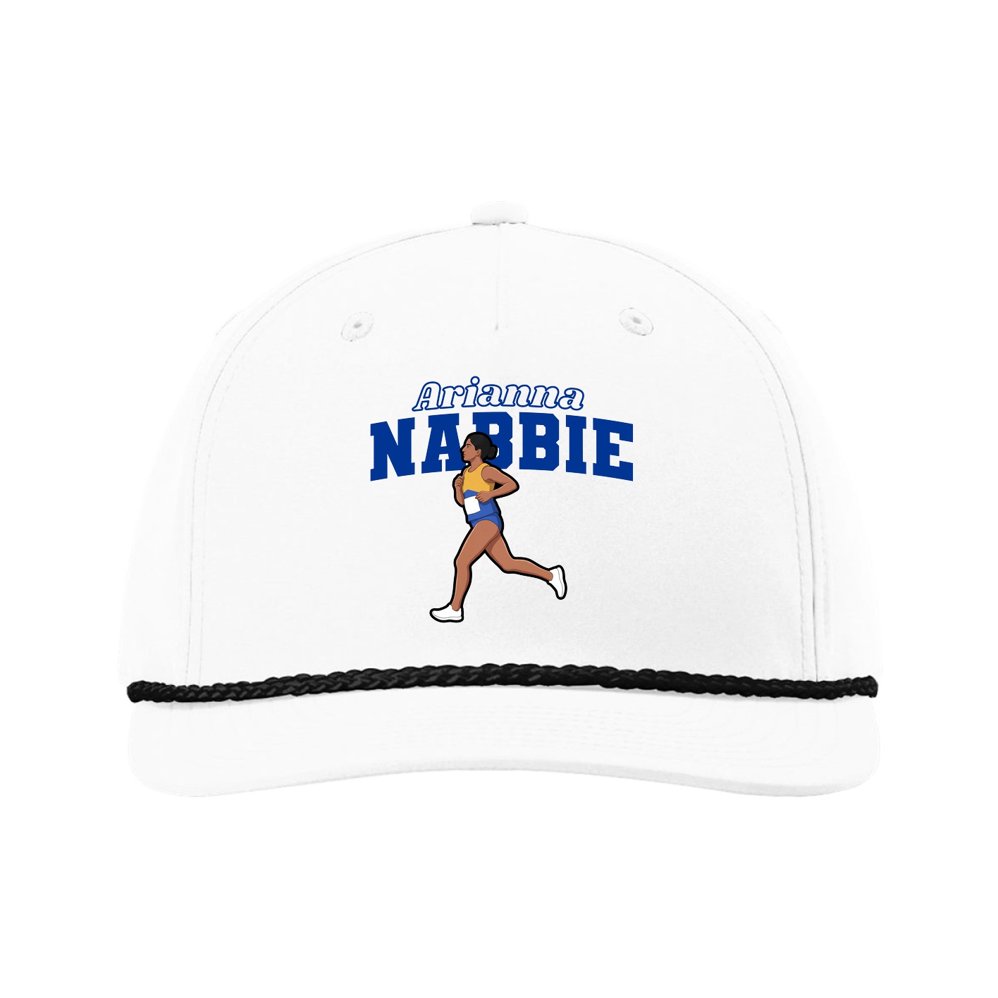 Five-Panel Classic Rope Cap — Name Arch in White