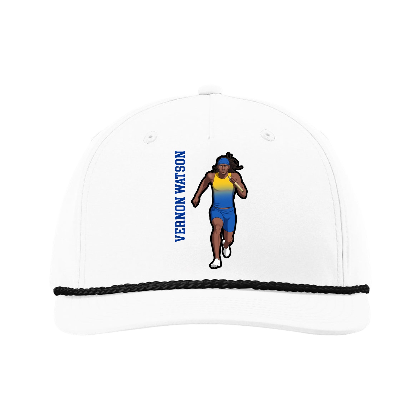 Five-Panel Classic Rope Cap — Name Vertical in White