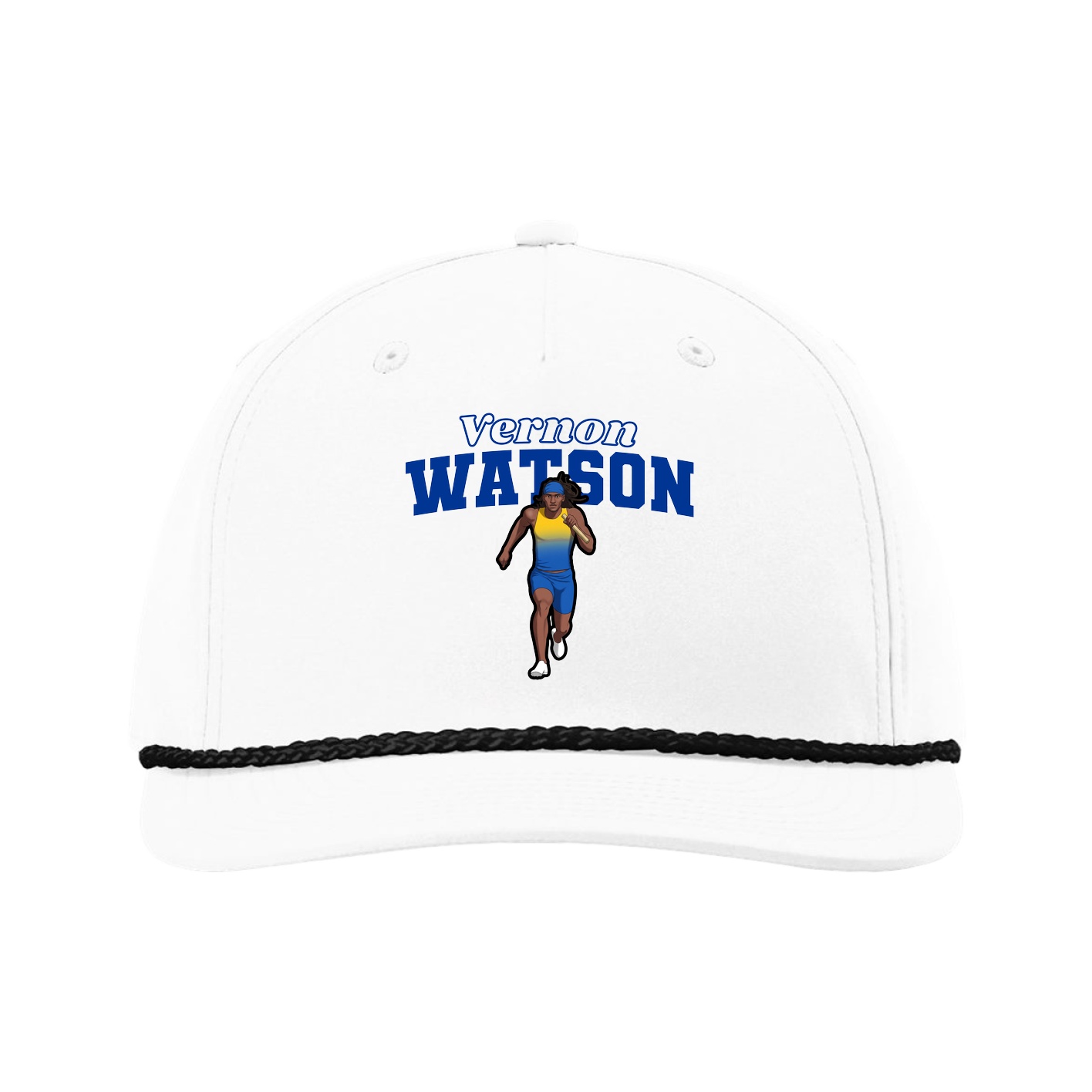 Five-Panel Classic Rope Cap — Name Arch in White