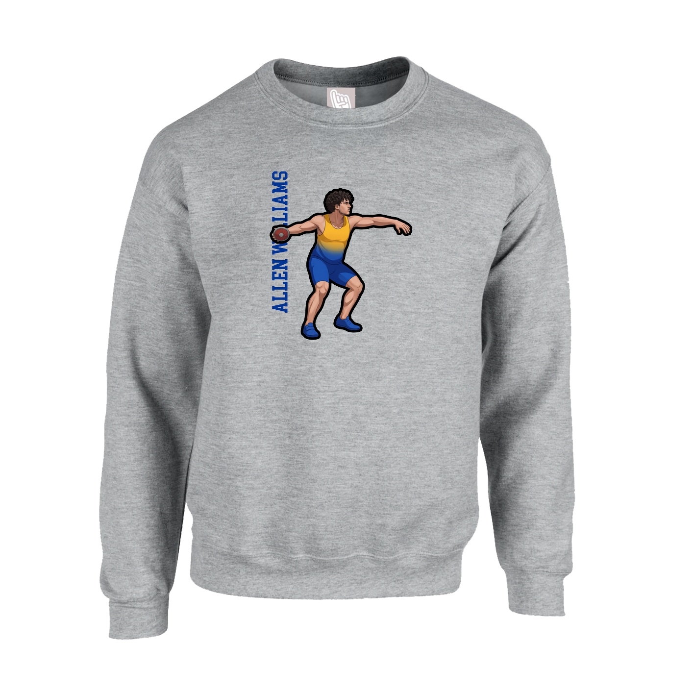 Fleece Crew — Name Vertical in Grey