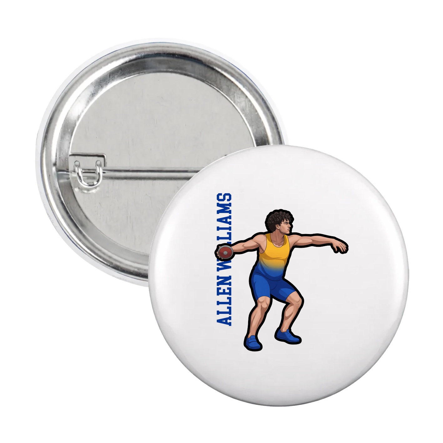 Game Day Button — Name Vertical in White