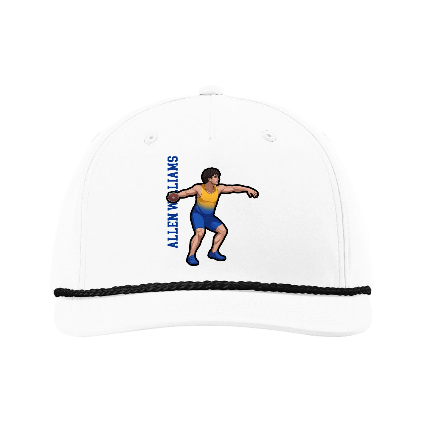 Five-Panel Classic Rope Cap — Name Vertical in White