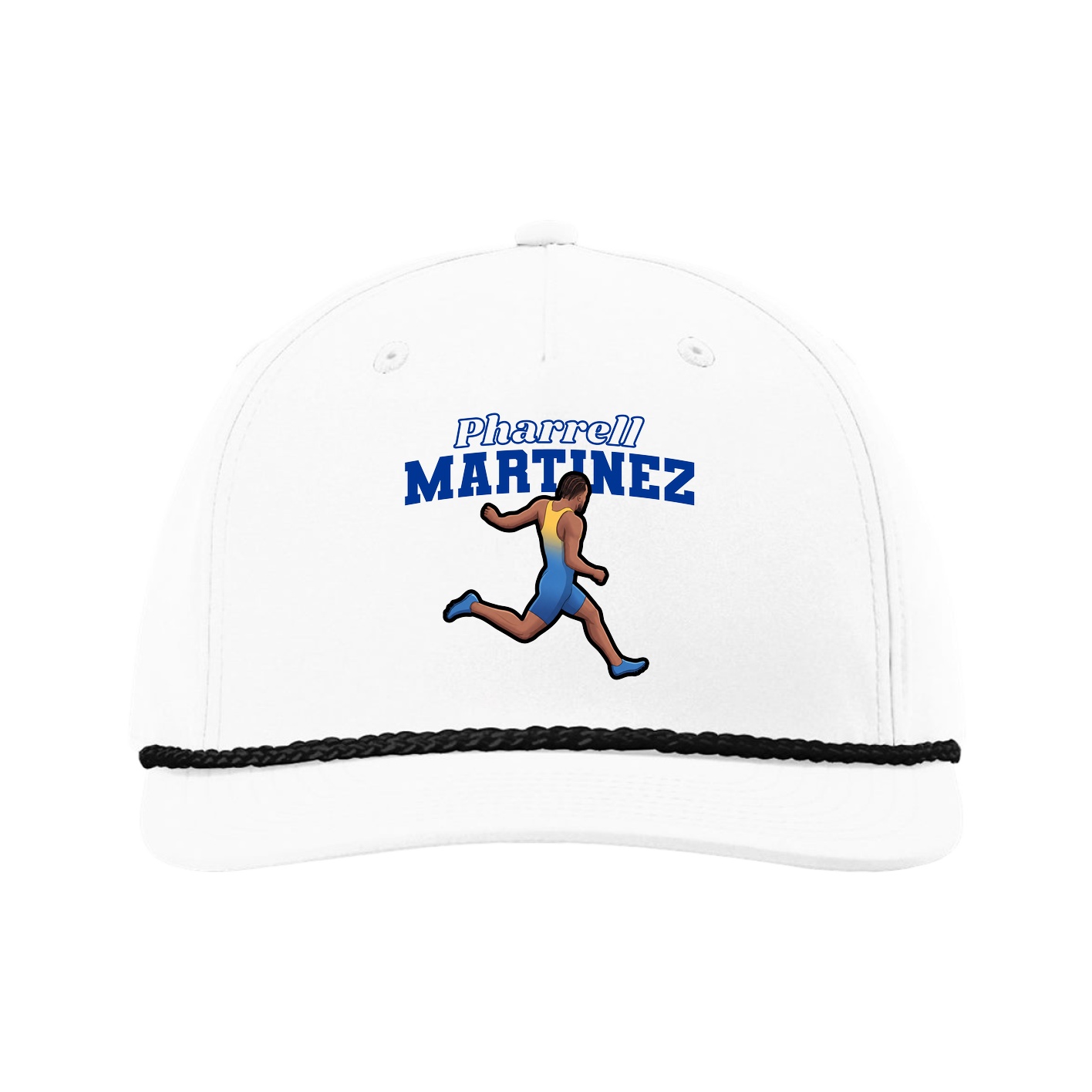 Five-Panel Classic Rope Cap — Name Arch in White