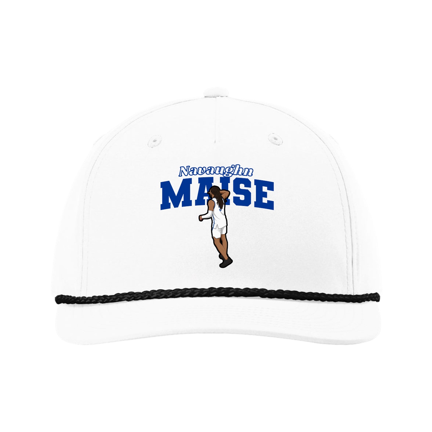 Five-Panel Classic Rope Cap — Name Arch in White