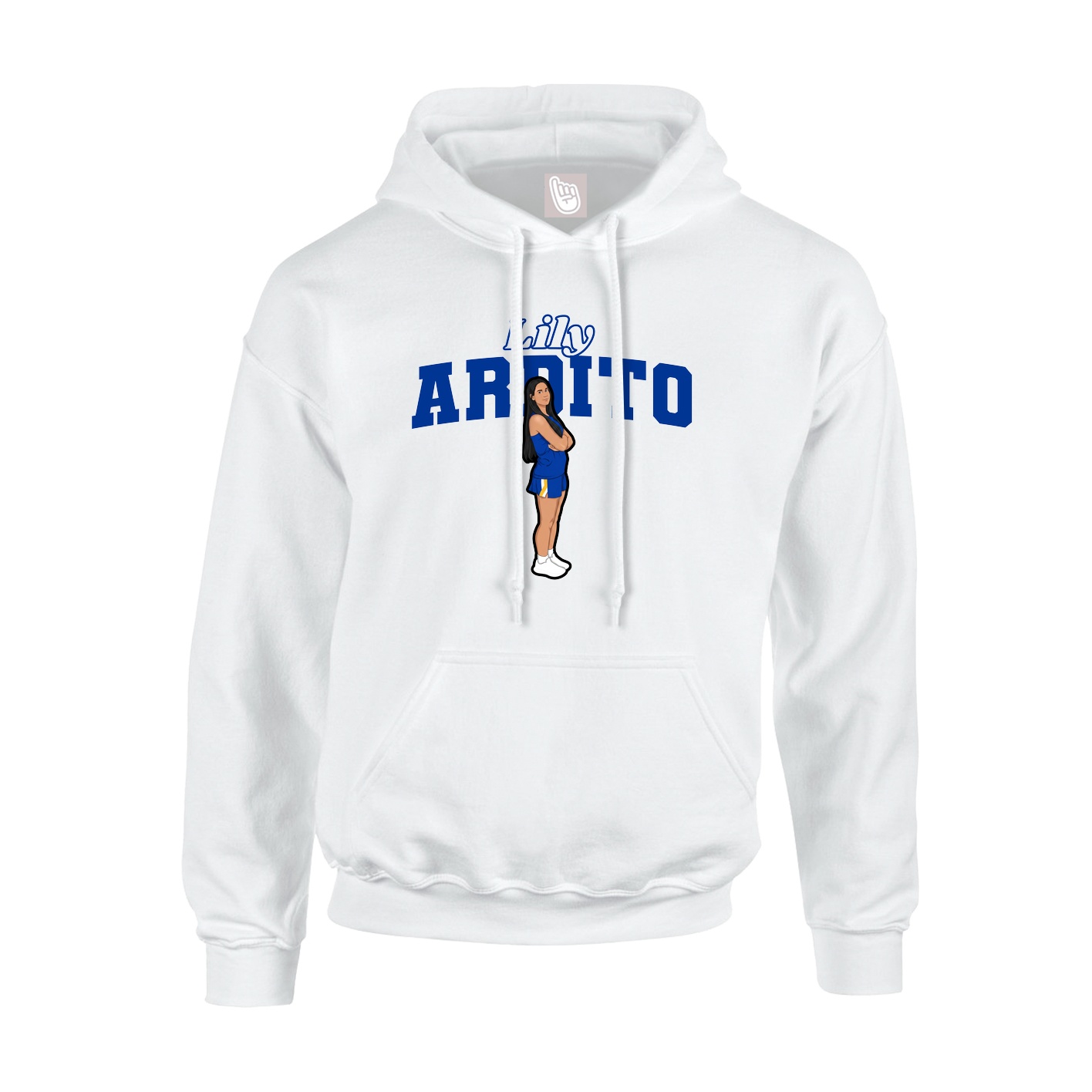 Youth Hoodie — Name Arch in White