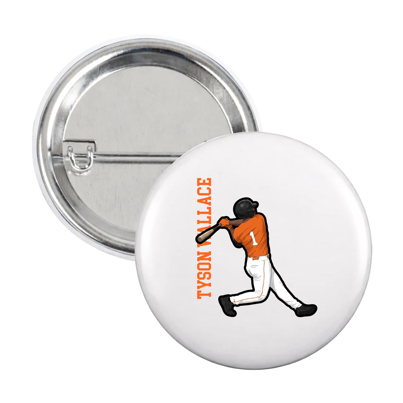 Game Day Button — Name Vertical in White