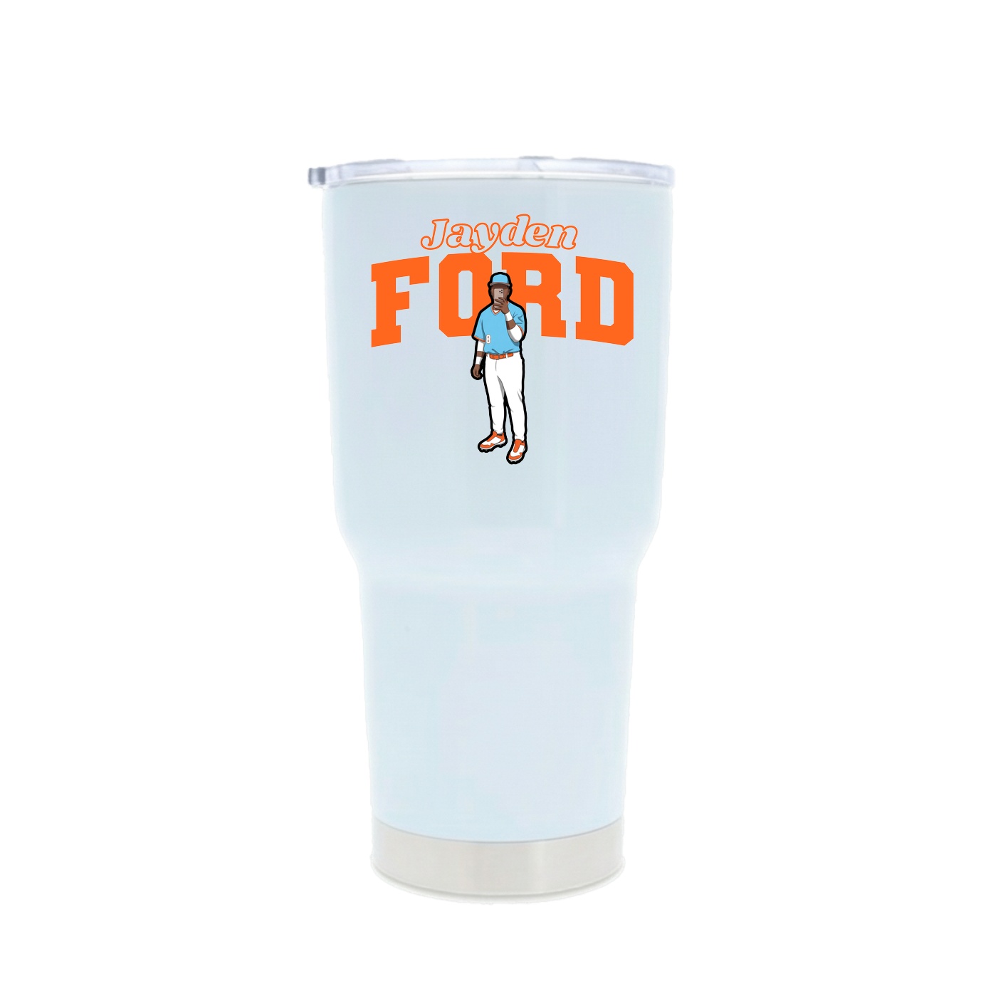 30oz Stainless Steel Tumbler — Name Arch in White