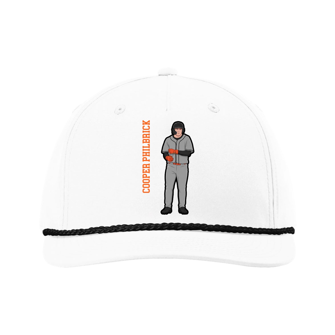 Five-Panel Classic Rope Cap — Name Vertical in White
