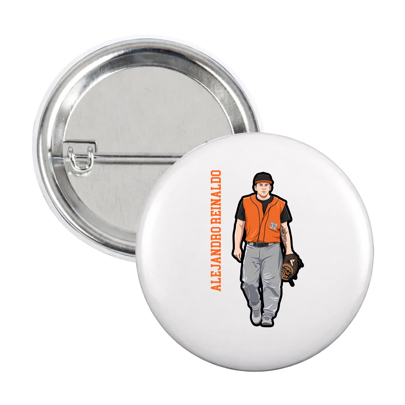 Game Day Button — Name Vertical in White