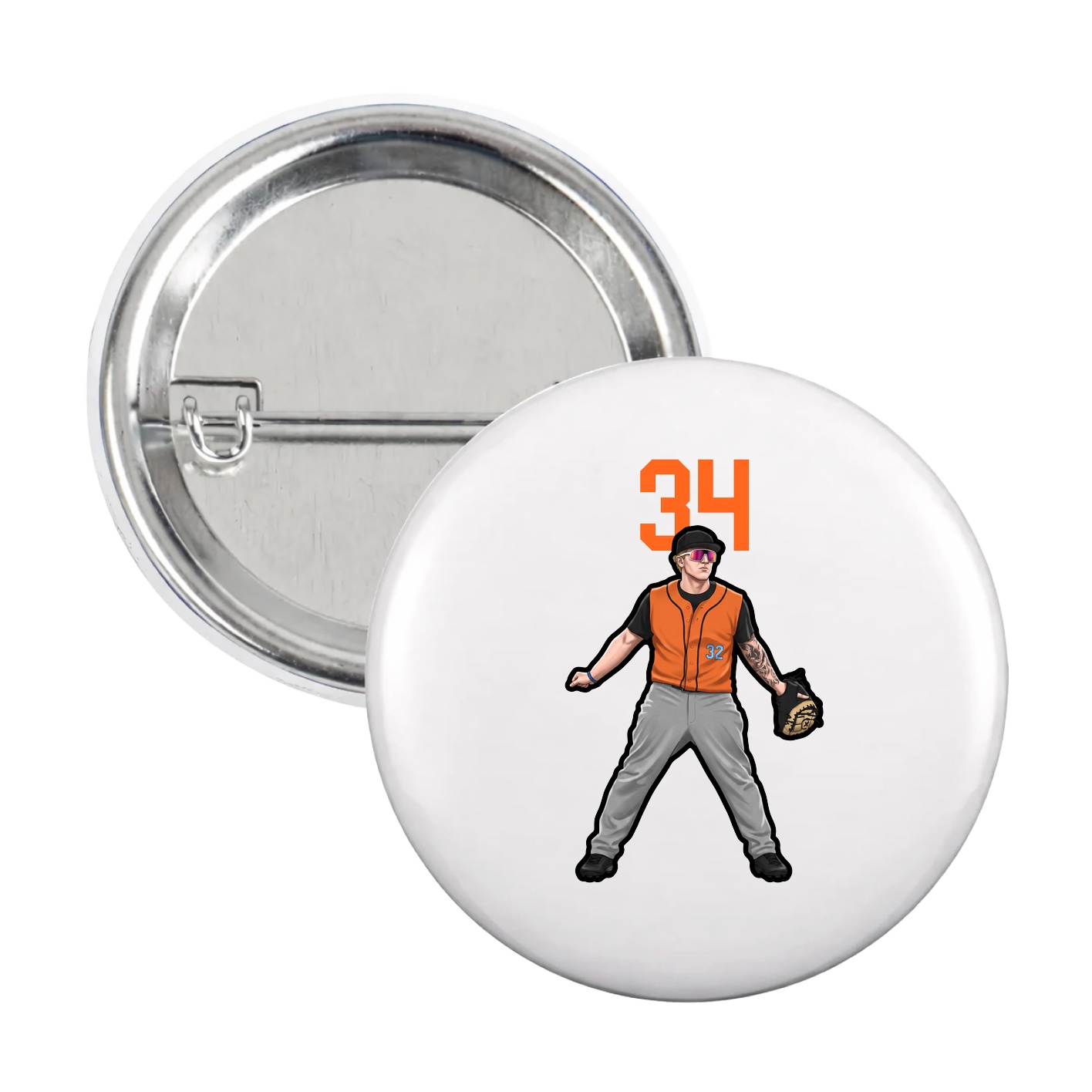 Game Day Button — Number Top in White