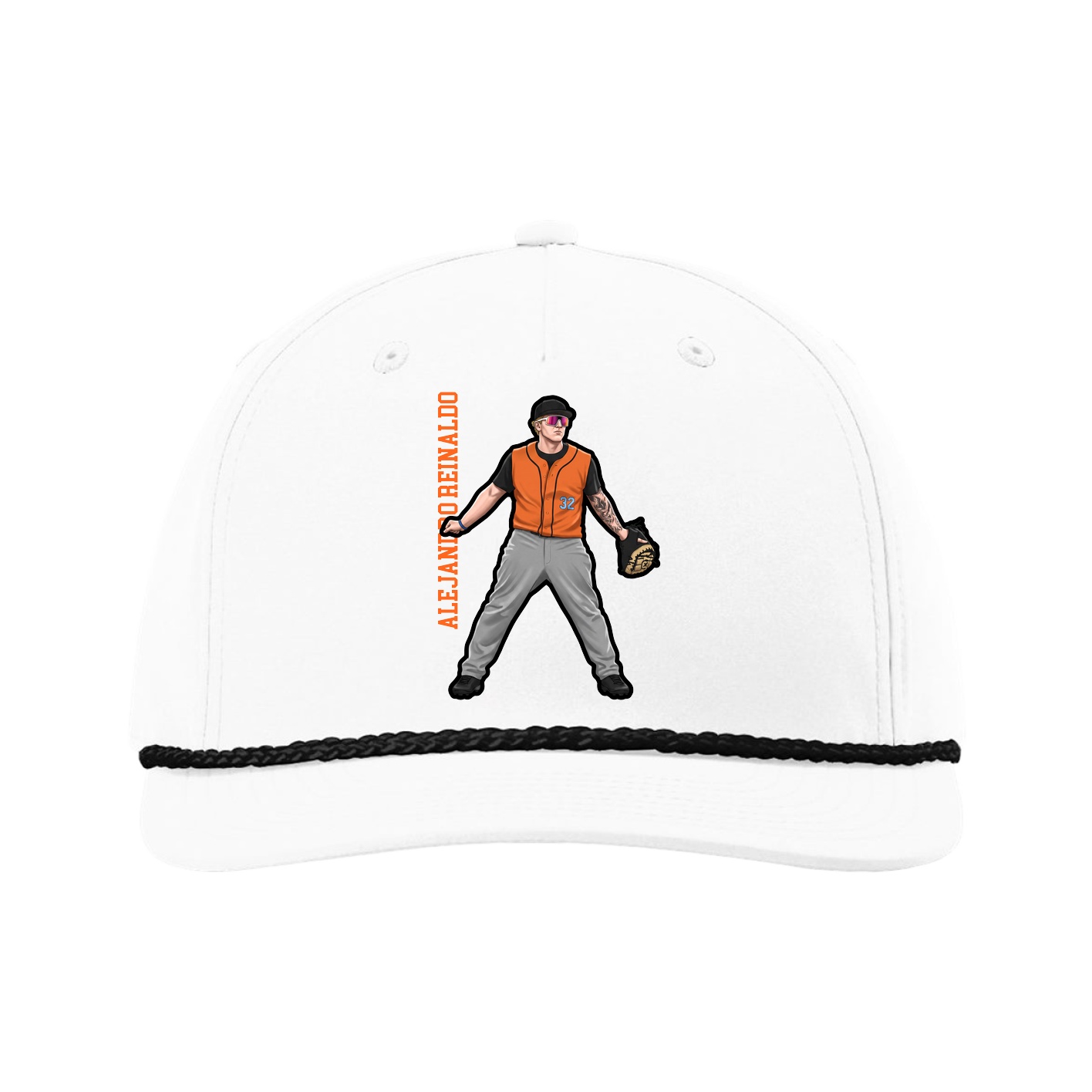 Five-Panel Classic Rope Cap — Name Vertical in White