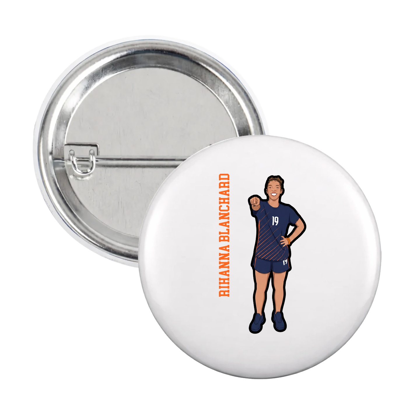 Game Day Button — Name Vertical in White