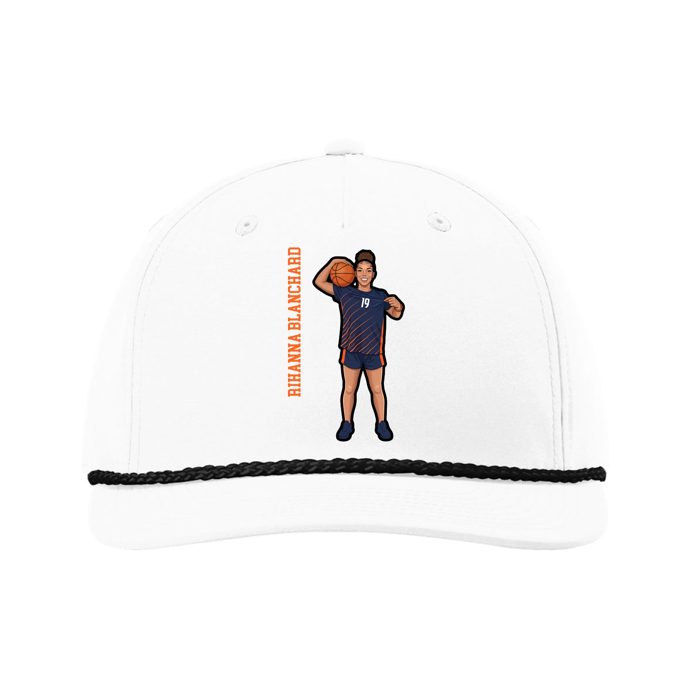 Five-Panel Classic Rope Cap — Name Vertical in White
