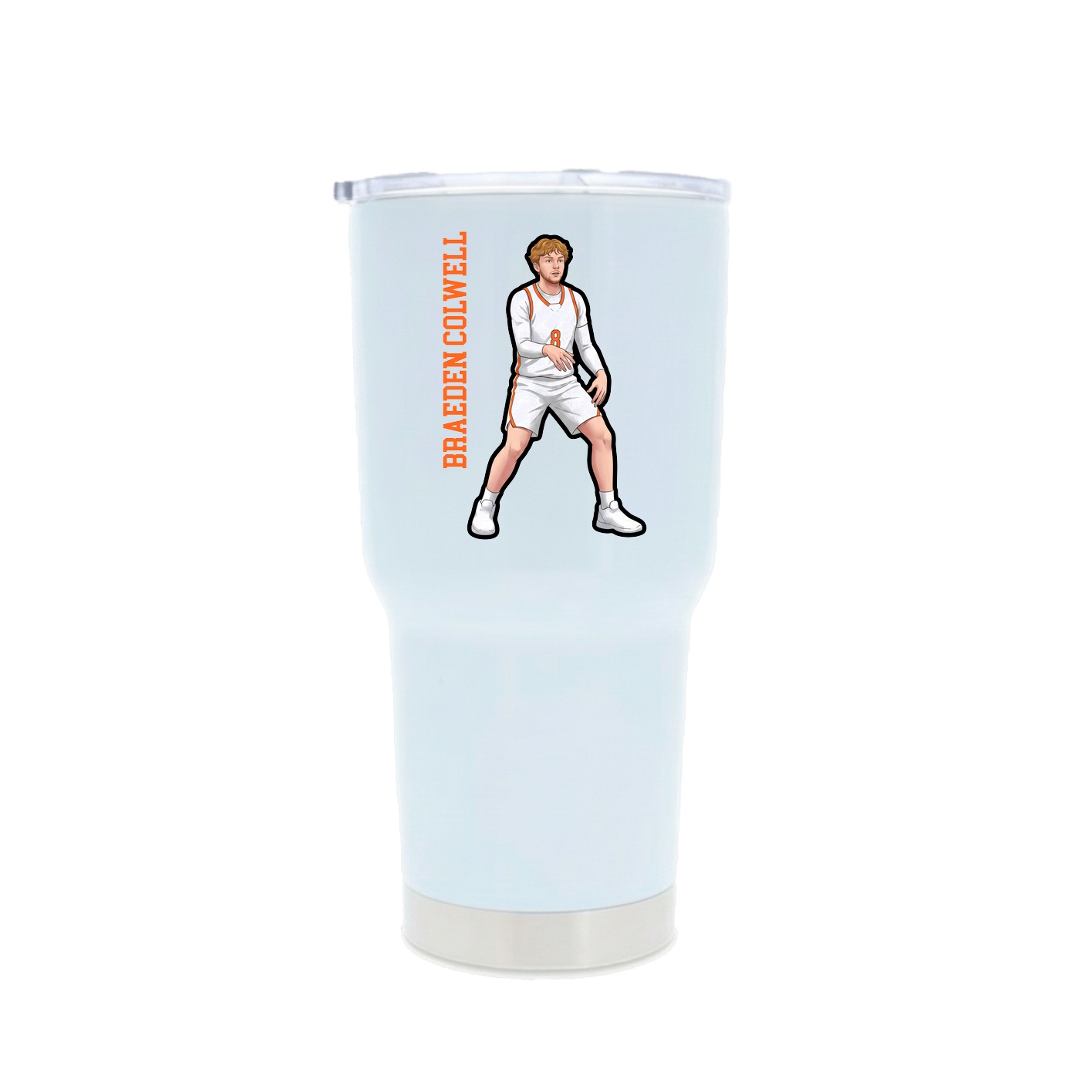 30oz Stainless Steel Tumbler — Name Vertical in White