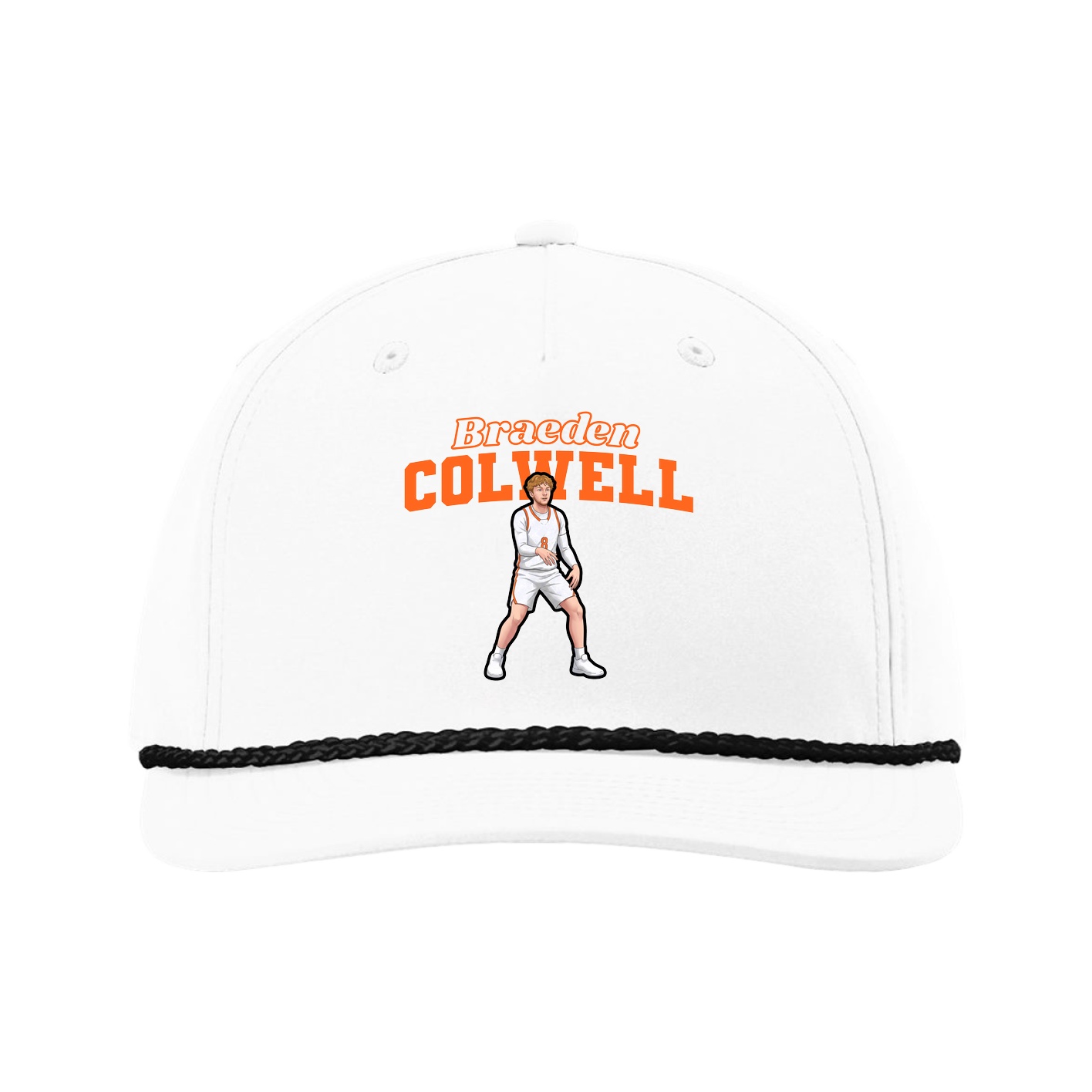 Five-Panel Classic Rope Cap — Name Arch in White
