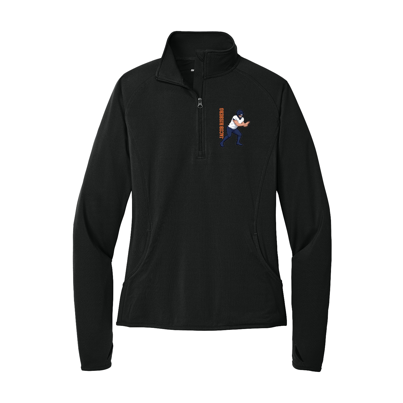 Women's Q-Zip Pullover — Name Vertical in Black