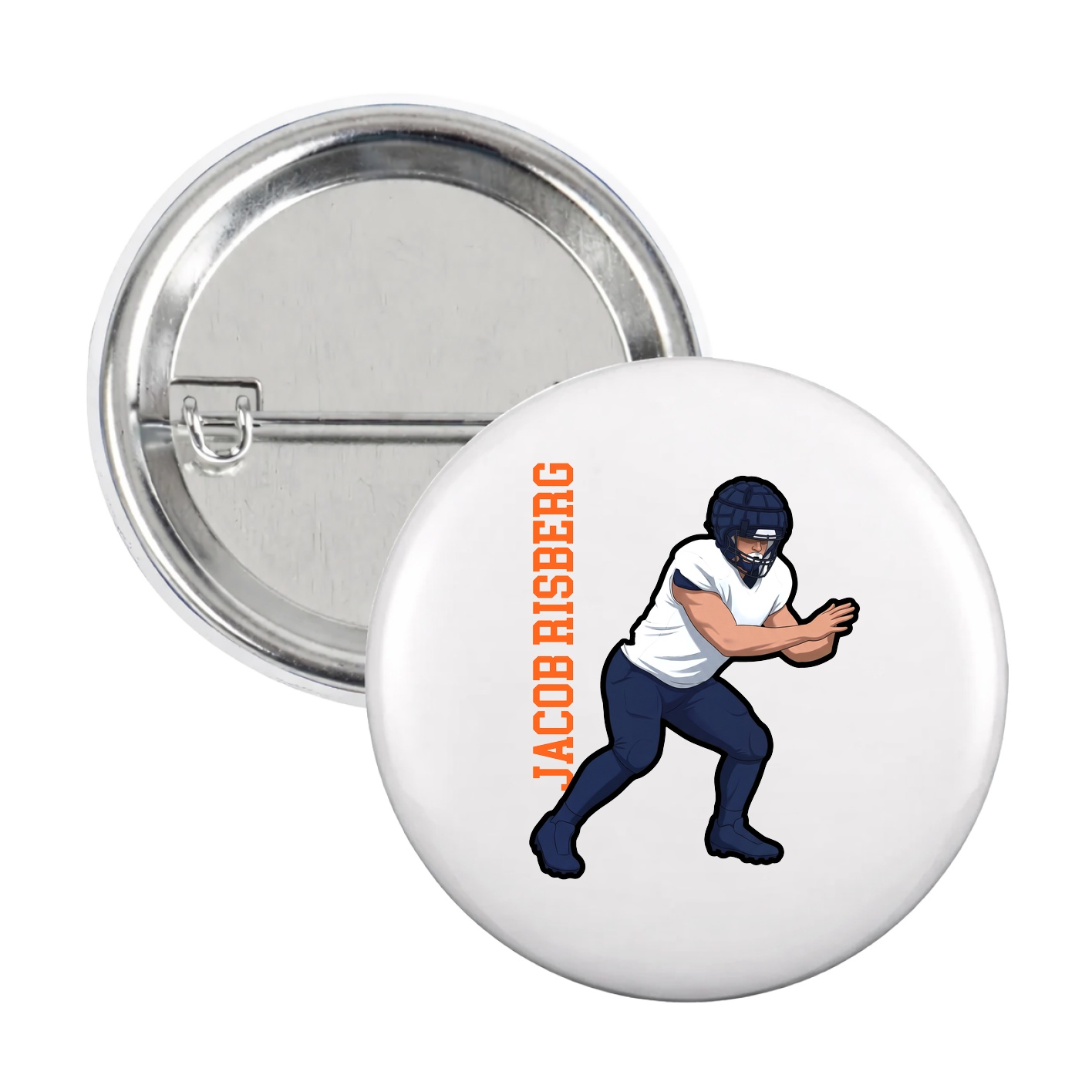 Game Day Button — Name Vertical in White