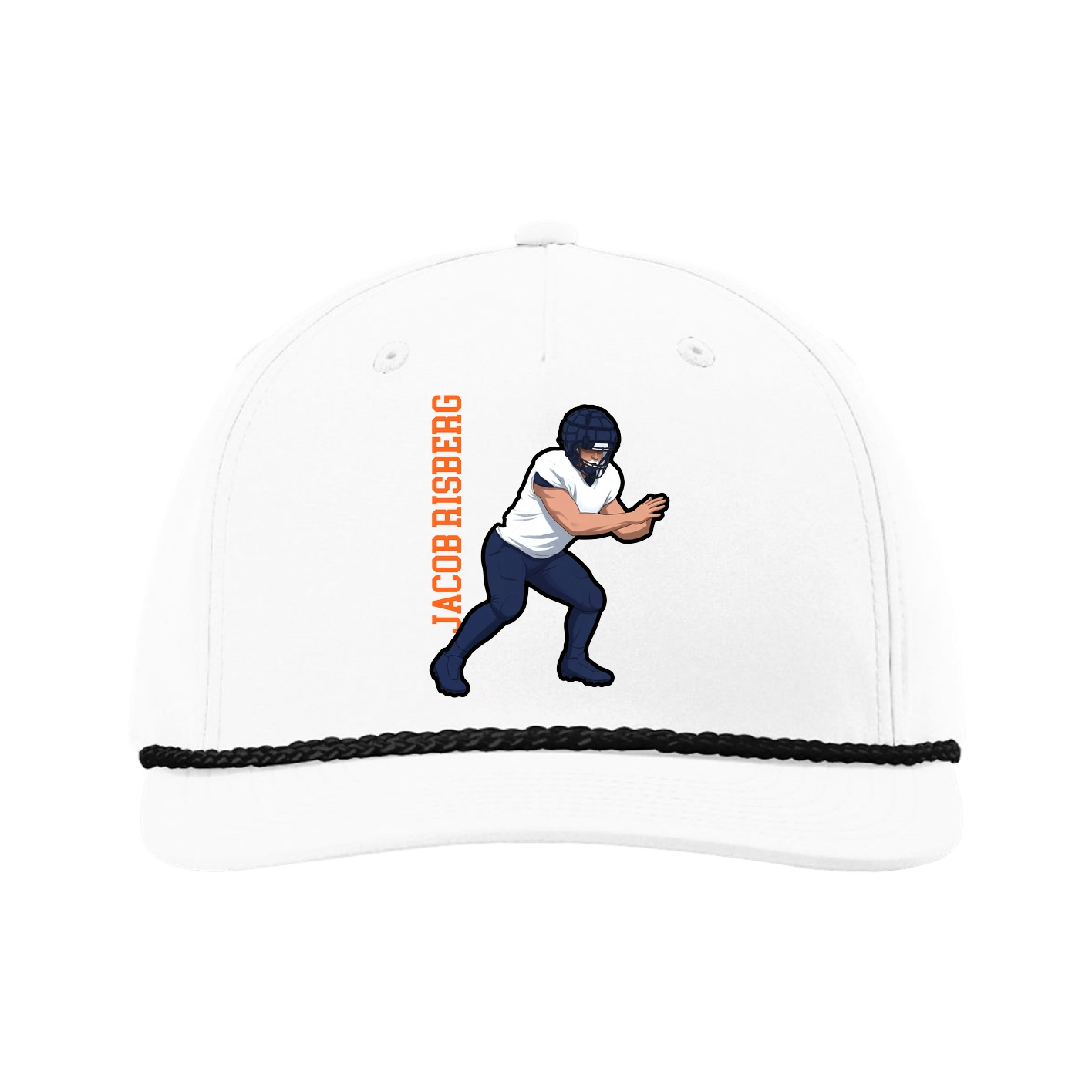 Five-Panel Classic Rope Cap — Name Vertical in White