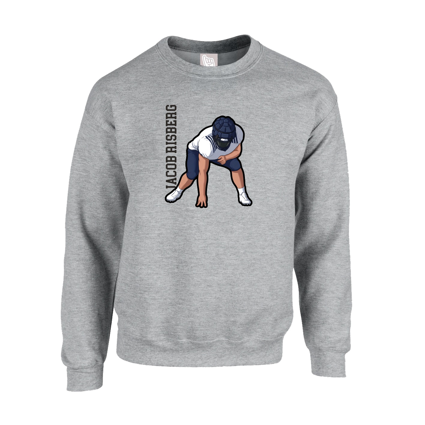 Fleece Crew — Name Vertical in Grey