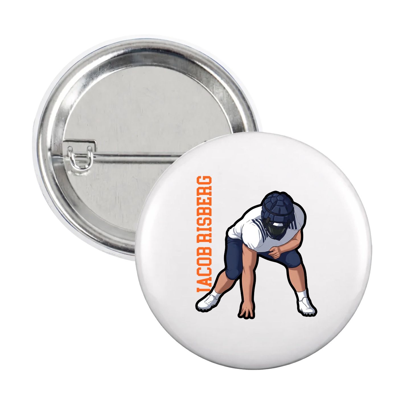 Game Day Button — Name Vertical in White