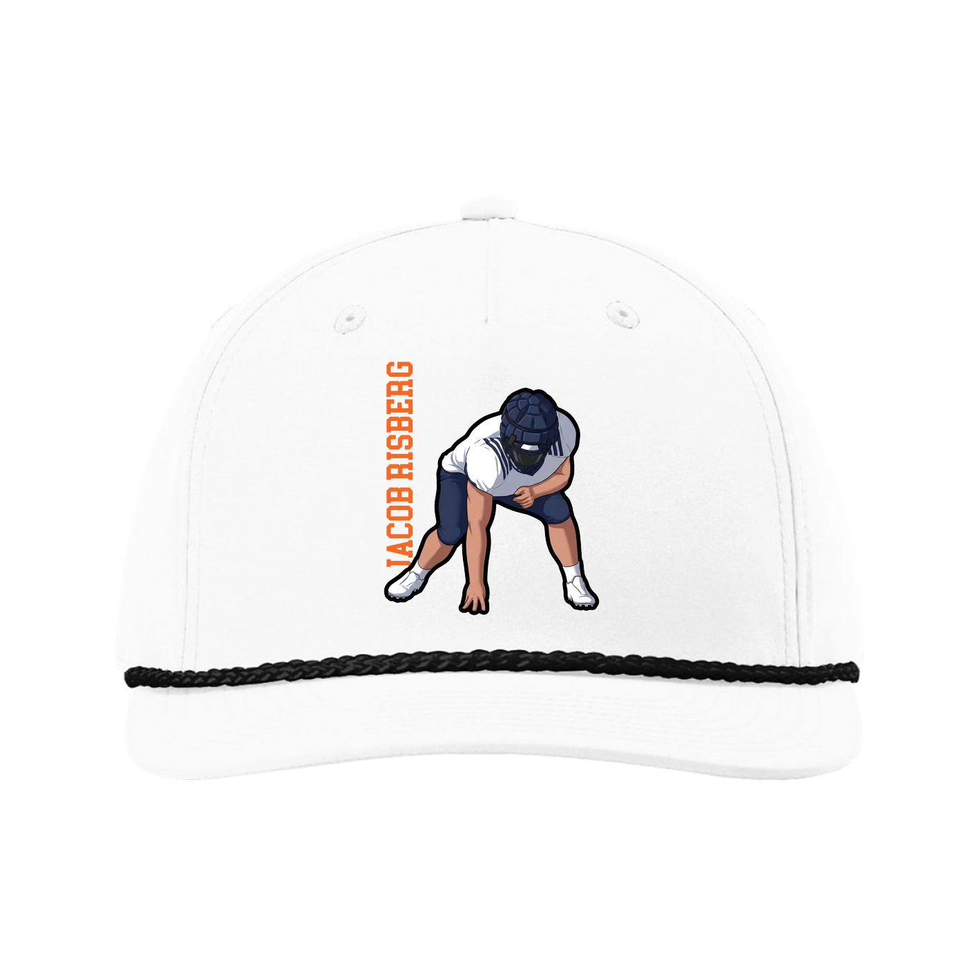 Five-Panel Classic Rope Cap — Name Vertical in White