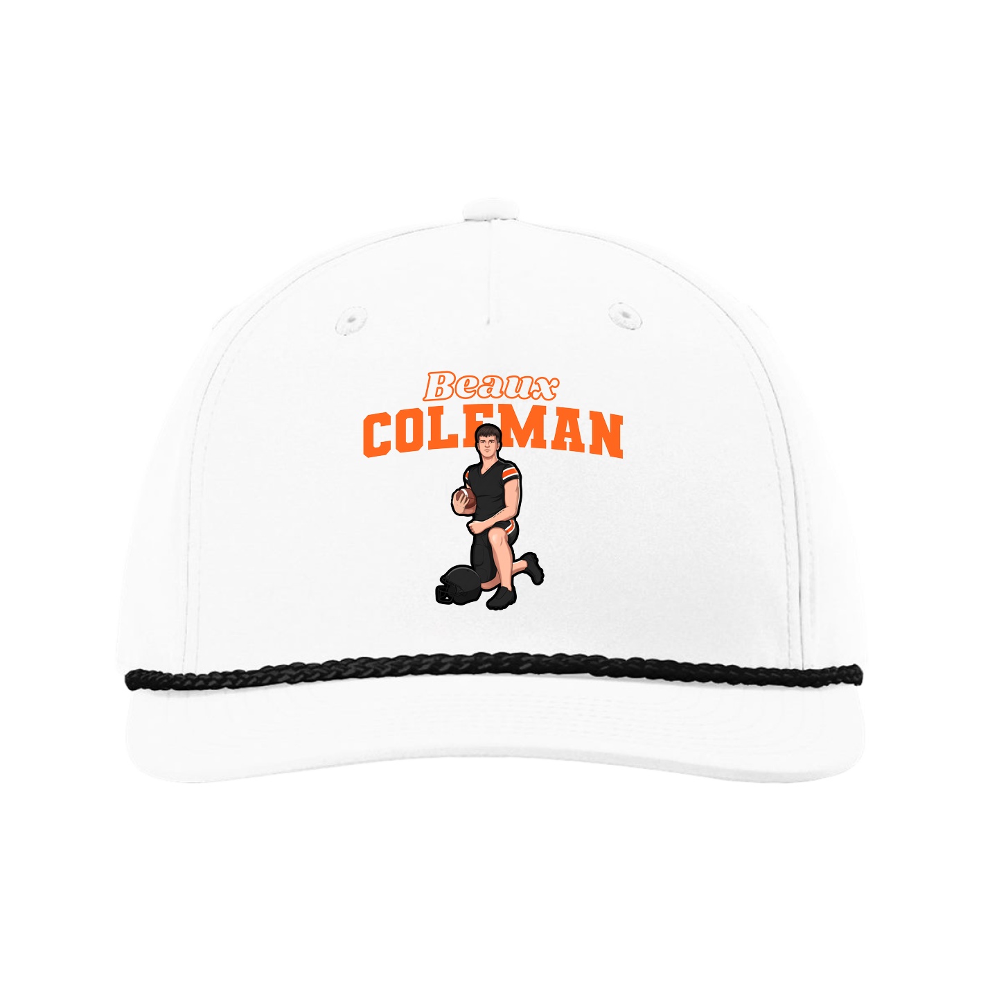 Five-Panel Classic Rope Cap — Name Arch in White